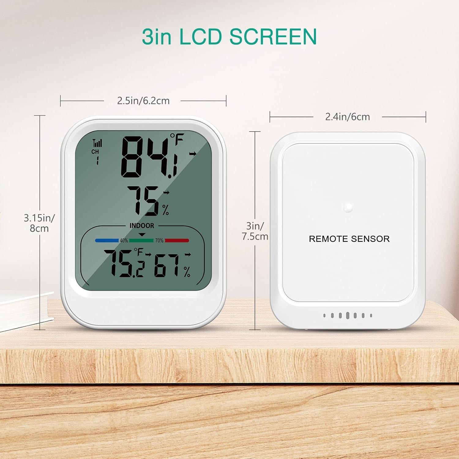 ORIA Digital Thermometer Hygrometer, Indoor Outdoor Thermometer with Wireless Sensor, Temperature Humidity Monitor Gauge with MAX/MIN, &deg;C/&deg;F, 328Ft/100M Range, for Home, Baby Room, Cellar, Greenhouse image number 3