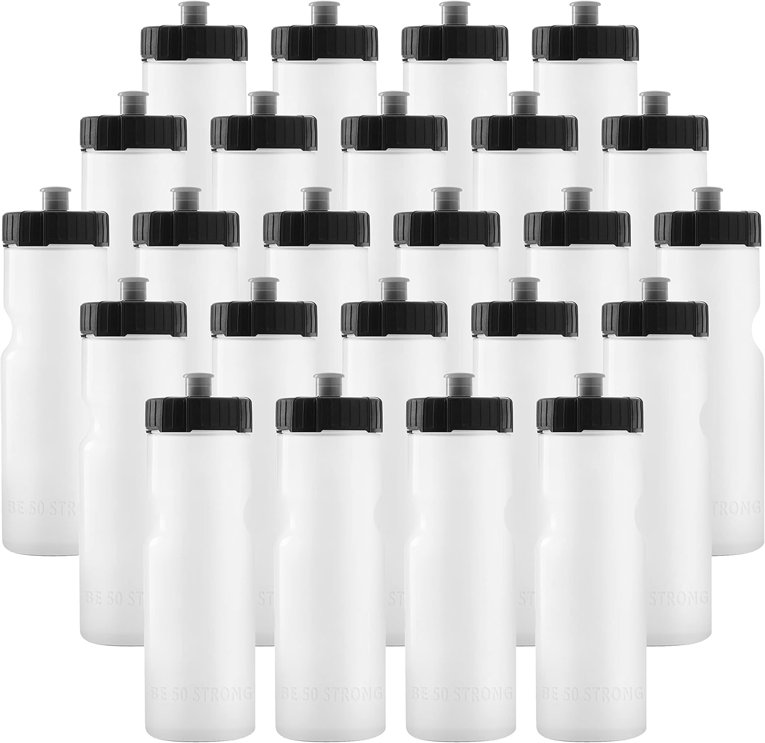 50 Strong Sports Squeeze Water Bottle Bulk Pack - 24 Bottles - 22 Oz. BPA Free Easy Open Push/Pull Cap - Made in USA