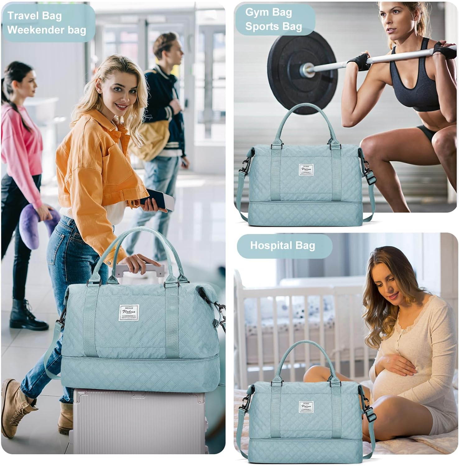 Travel Weekender Bag for Women, Carry on Overnight Bag with Shoes Compartment & Trolley Sleeve,Personal Item Bag image number 2