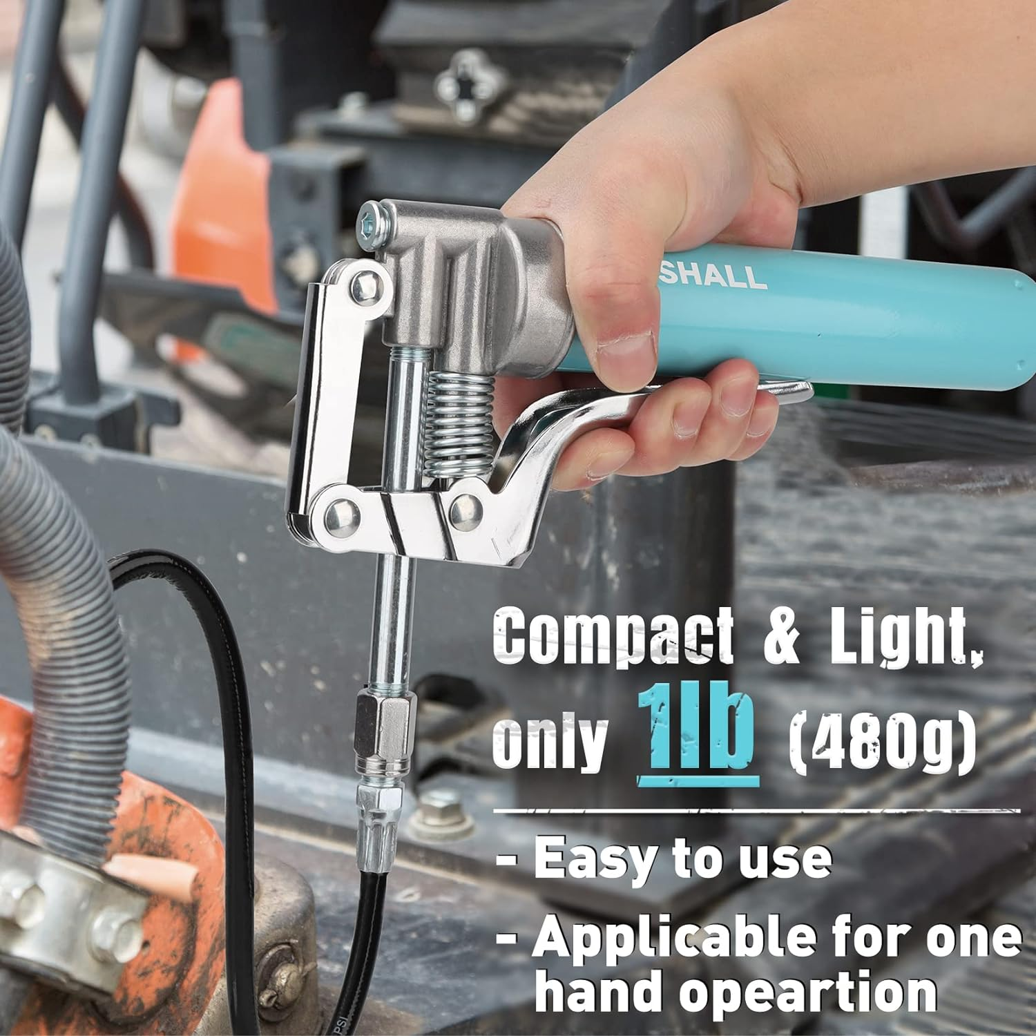 SHALL Mini Grease Gun, Small Grease Gun Kit (3.52OZ Capacity, 3000PSI) with 2PCS 4-Jaw Couplers, Sharp Nozzle, Extension Adapter, 3OZ Cartridge Grease, Reinforced PVC Glove & Zerk Fitting Cleaner image number 5