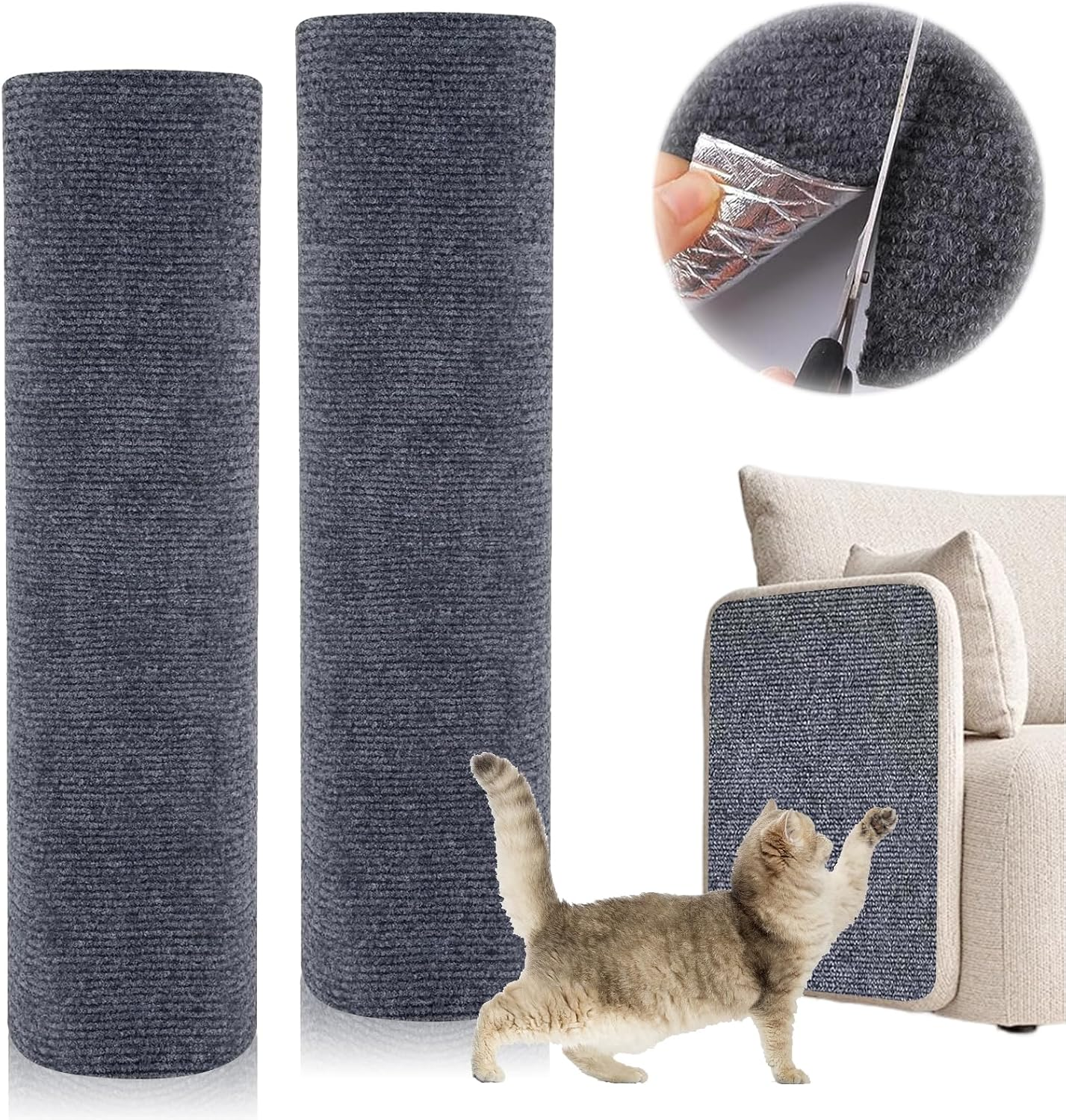 Pack of 2 Scratching Mat for Cats, 100 Cm X 30 Cm Scratch Protection Cat Scratching Mat Self-Adhesive Scratching Mat Cat DIY Trimmable Carpet Mat Pad Cat Scratching Boards Reusable Scratching Mat Cat