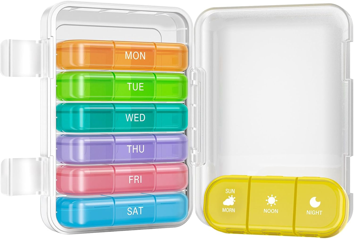 Vikie Weekly Pill Organizer 3 Times a Day, MORN NOON NIGHT, Bpa-Free, Portable & Moisture-Proof for Pills, Vitamins, Supplements (3X7 Blue)