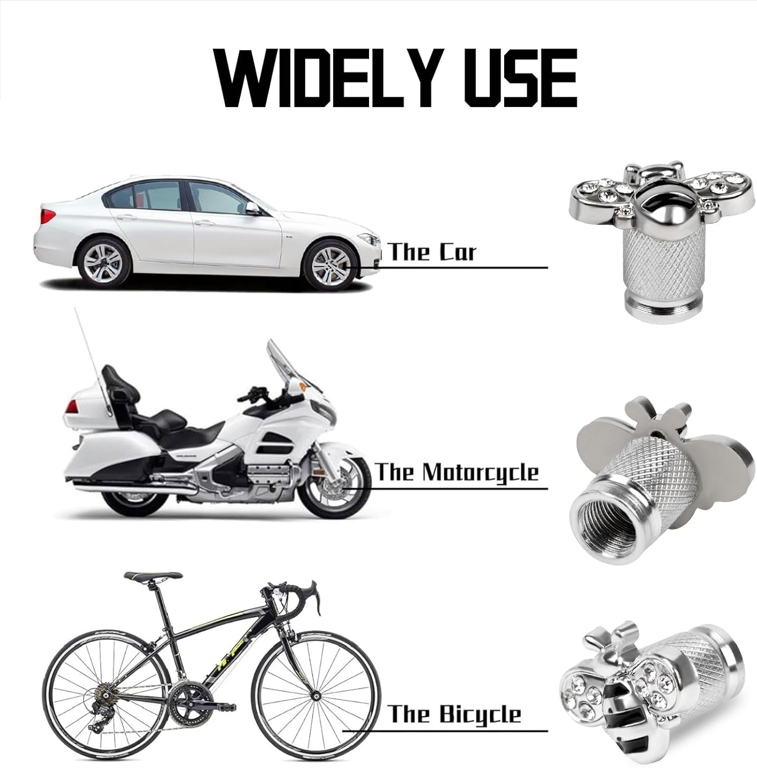 4 PCS Bee Tire Valve Stem Caps, Universal ABS Aluminium Alloy Dustproof Tire Valve Stem Covers for Cars, SUV, Trucks, Motorcycles, Bikes (Bee) - Demon image number 6