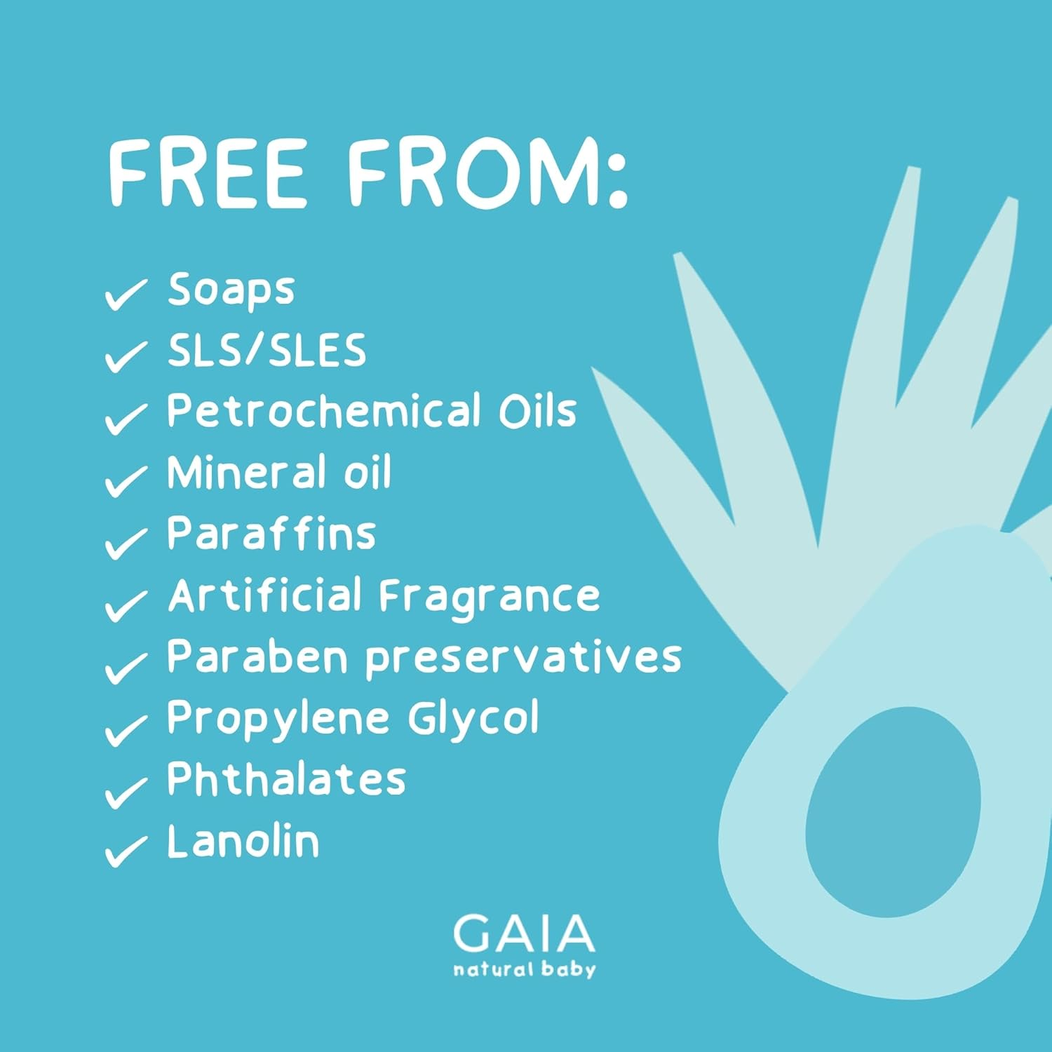 GAIA Natural Baby Hair & Body Wash | Certified Natural | Suitable for Newborns | Sensitive Skin Formula | Organic Aloe Vera | Soap Free | Perfume Free | Gentle Baby Wash | Australian Made | 500Ml image number 2