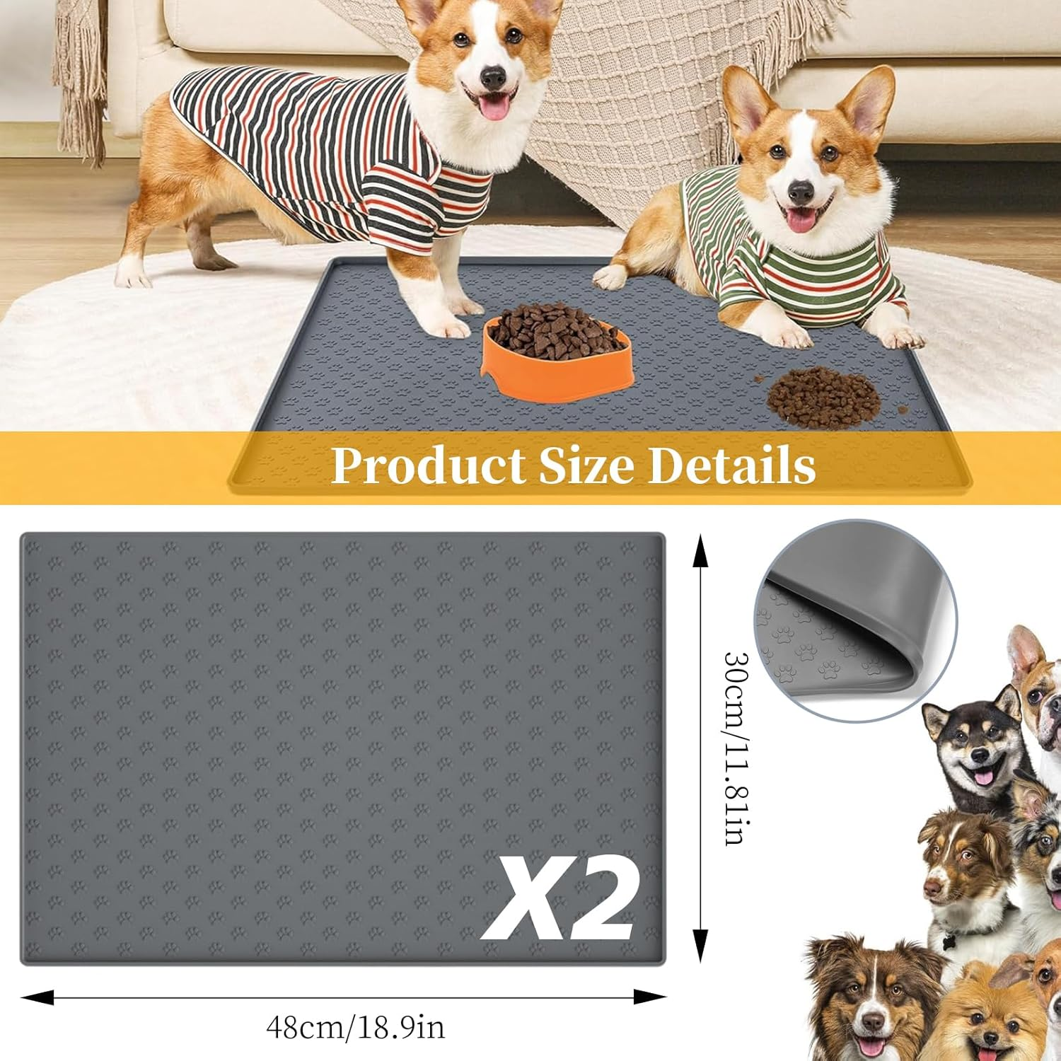 Silicone Waterproof Pet Feeding Mats - Non-Slip Dog & Cat Food Mat with Paw Pattern, Easy Clean Placemat Tray to Prevent Food/Water Residues & Overflow (Pink) image number 1