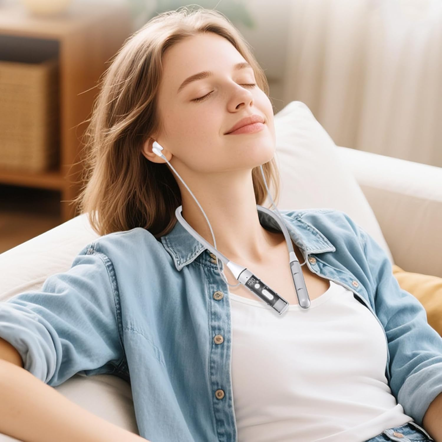 Neckband Headphones - Magnetic Earbuds | Audio, Microphone Lightweight Design Comfortable Wireless Headset for Running Work Fitness Commute Indoor Outdoor Use image number 6