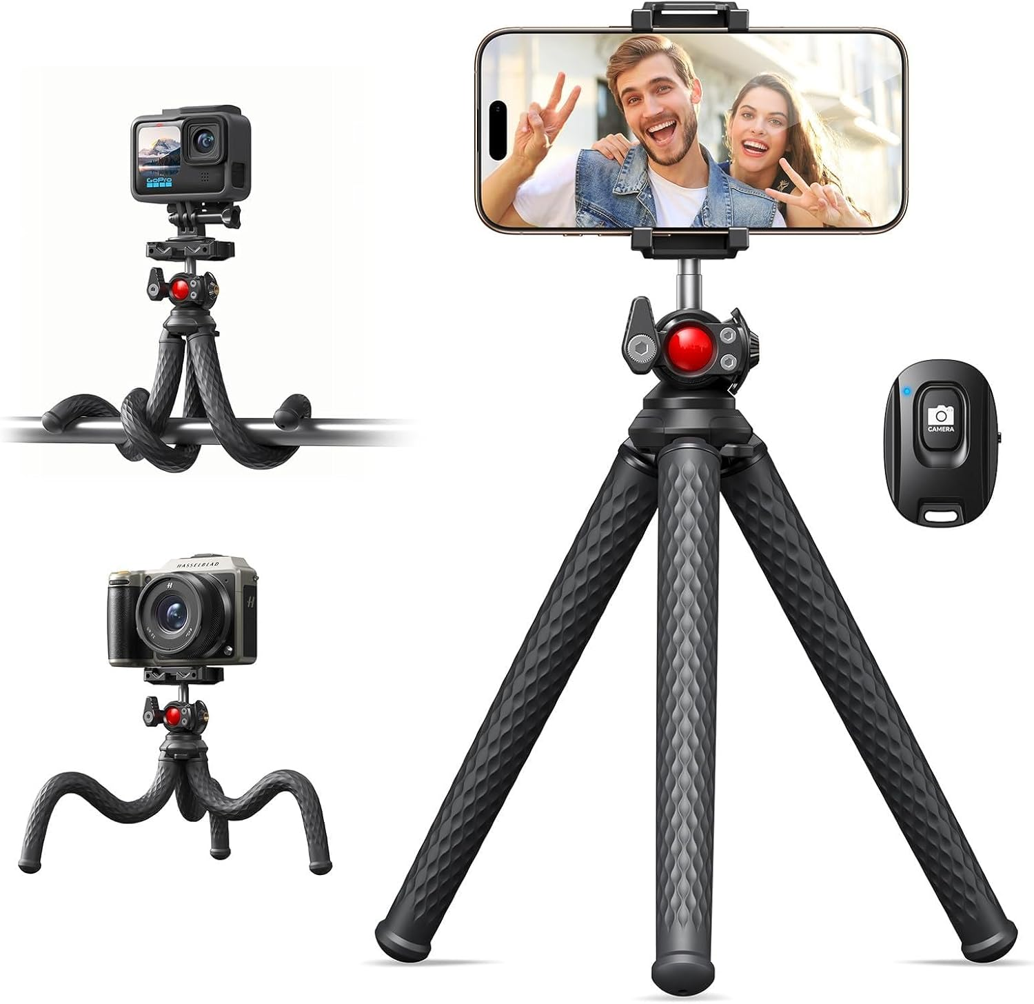 Coolpow Phone Tripod - 3 in 1 Phone Mini Flexible Tripod Stand with Wireless Remote & Action Camera Adapter, Phone Camera Stand for Video Recording Selfie Compatible with Iphone Galaxy Go Pro Camera image number 6