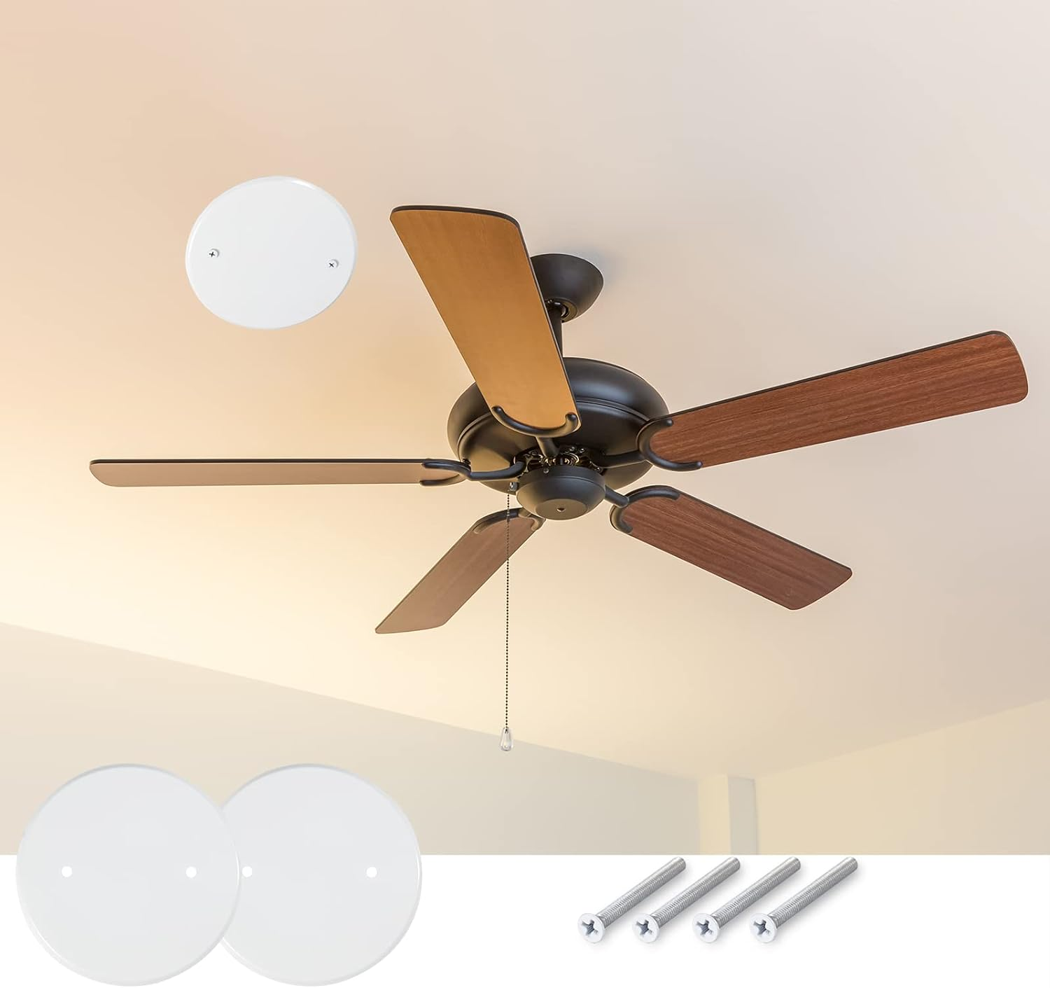 4 Packs 5 Inch Ceiling Cover Plate Metal Flat round Electrical Cover Blank Circle Wall Plate with Screws Ceiling Fan Switch Cap Cover, Holes Are Spaced 3.5 Inches, White (For 4 Inch Electrical Box) image number 6