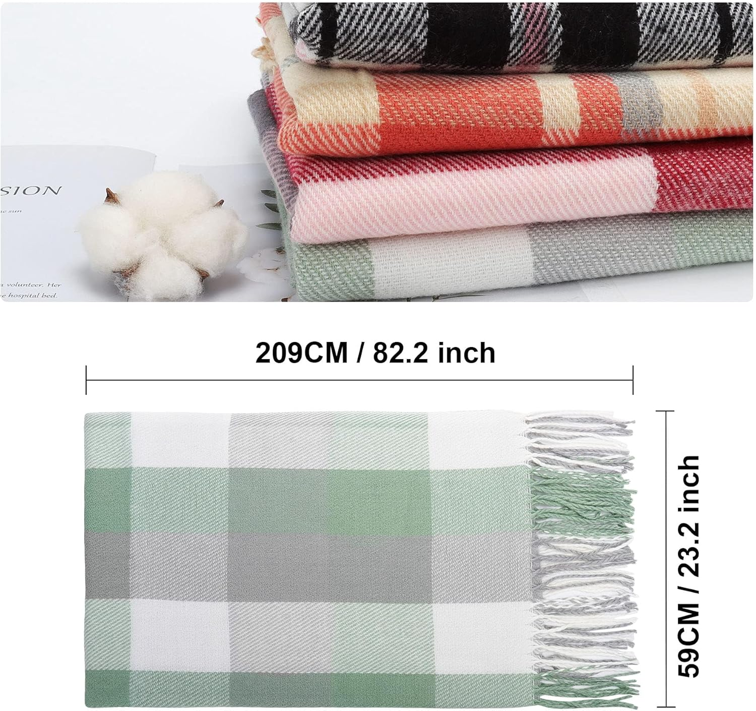 Women Tartan Scarf - Winter Long Scarves Plaid Warm Wraps Wool British Style for Ladies Spinning Tassel Shawl Long Stole image number 1