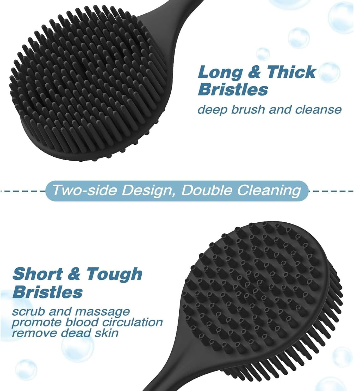 Silicone Back Scrubber with Long Handle & Polygonal Silicone Body Scrubber & round Exfoliator Back-Scrubber Set, Shower Brush, Body Brush Combination, with 2 Hook image number 4