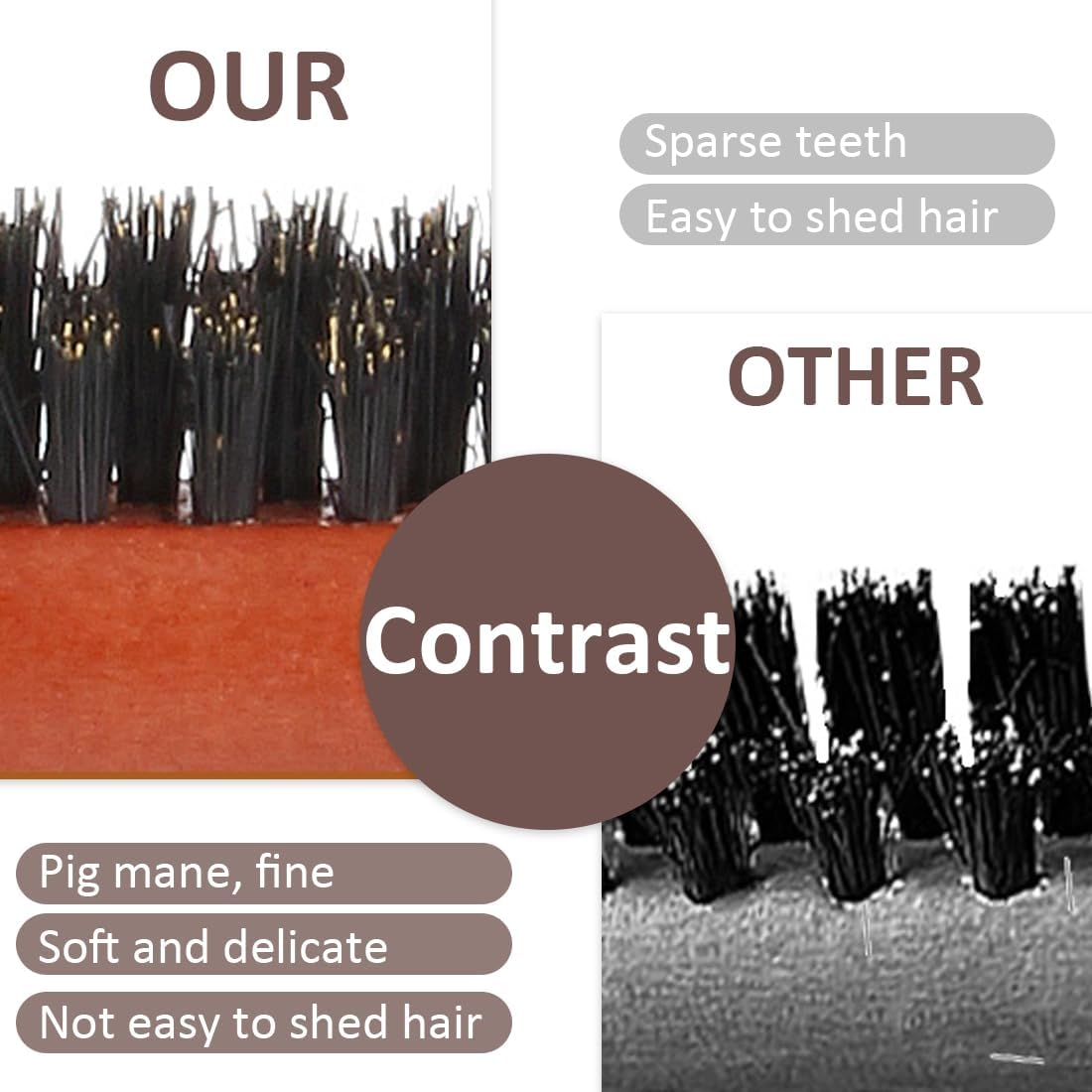 Weddhuis Teasing Hair Brush Boar Bristle Wooden Handle for Long Thick Curly Wavy Dry Damaged Hair Sleek Bun Brush image number 5