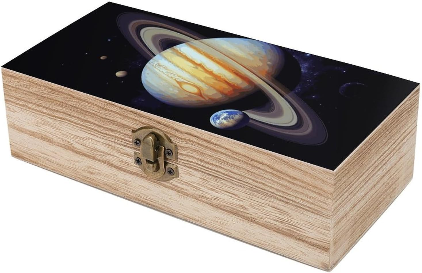 Planet Jupiter Wooden Box Wood Wedding Keepsake Boxes with Lids Small Decorative Boxes Lightweight Wooden Memory Storage Box for Crafts Keepsakes Jewelry Photo Letter Storage image number 6
