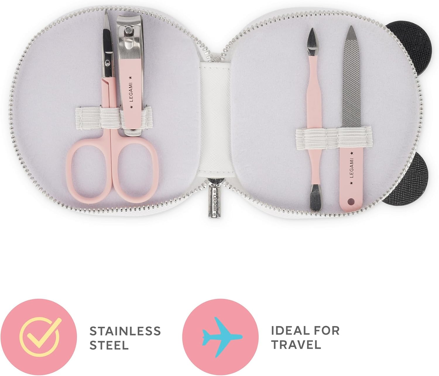 Legami Manicure Kit - but First Nails!, Scissors, Nail Clippers, File, Cuticle Pusher for Manicure and Pedicure, Pocket and Portable Set, Great for Travel, Home Use, Panda - Panda image number 2