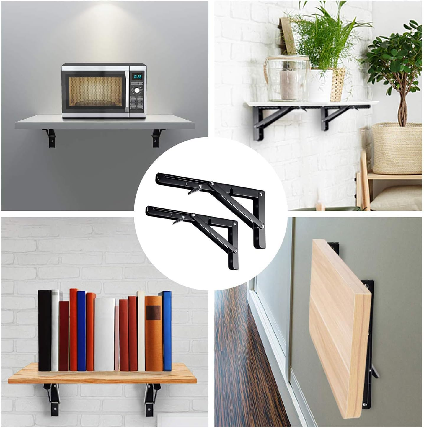Folding Shelf Brackets 20 Inch Heavy Duty, 2 Pcs Shelf Brackets, L Brackets for Shelves, Floating Shelf Bracket, Metal Shelf Brackets on Wall, Black Stainless Steel L Shape image number 6
