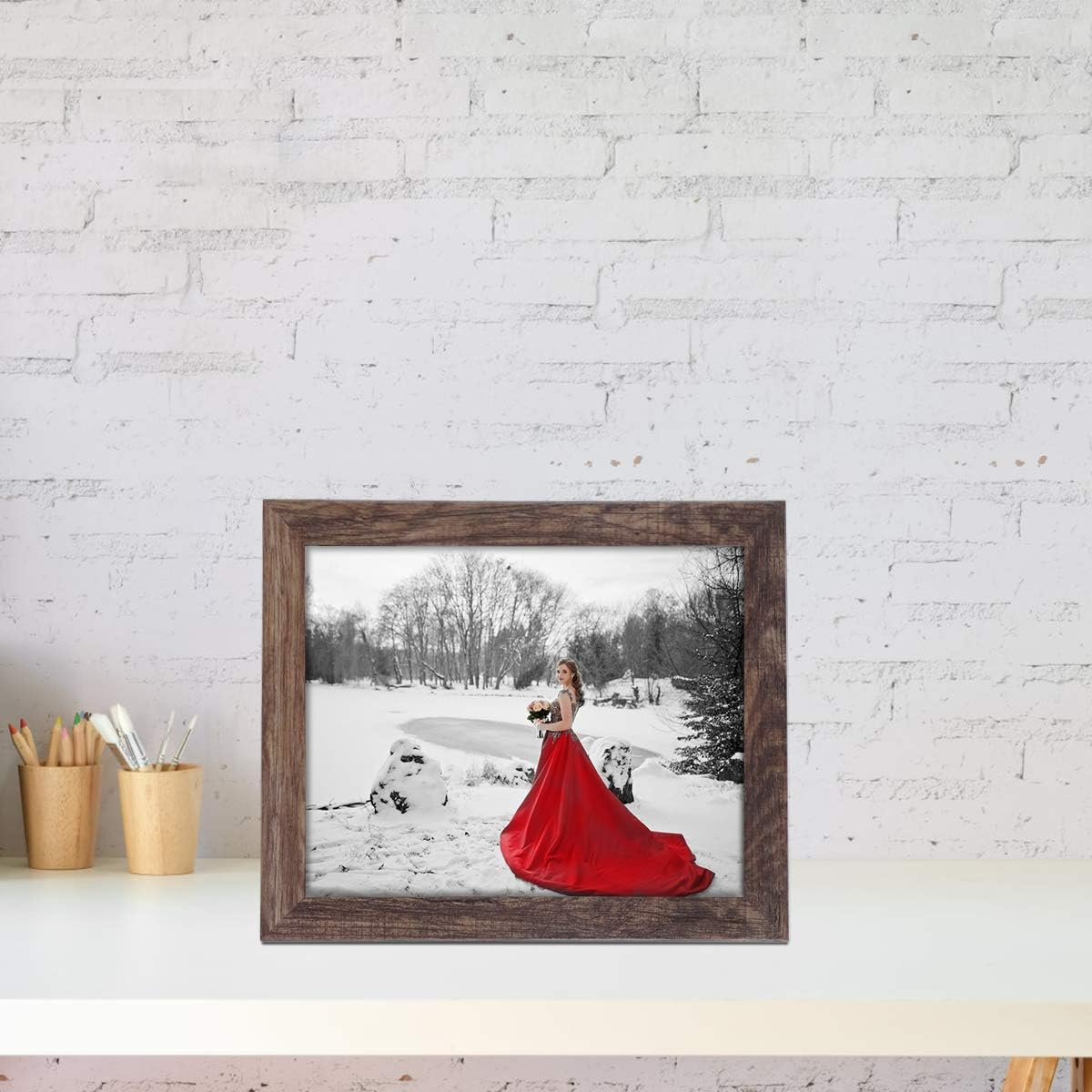 Q.Hou 8X10 Picture Frame Wood Patten Rustic Brown Photo Frames Packs 4 with High Difinition Glass for Tabletop or Wall Decor (AU-QH-PF8X10-BR) image number 2