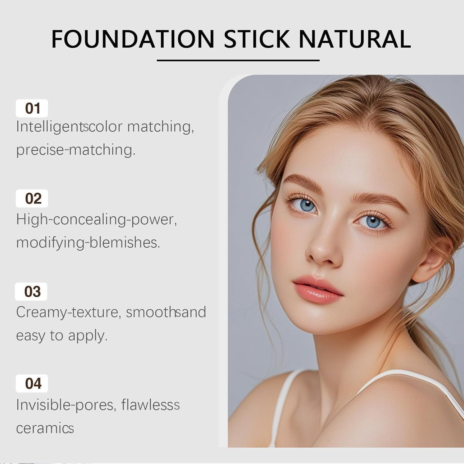 Chartming Color Changing Foundation Stick, 2-In-1 Foundation Stick, Medium Coverage Makeup, Cover Cream Stick V White Korean Found/At, Waterproof Long-Lasting Sweatproof for Natural Makeup (Natural*1)