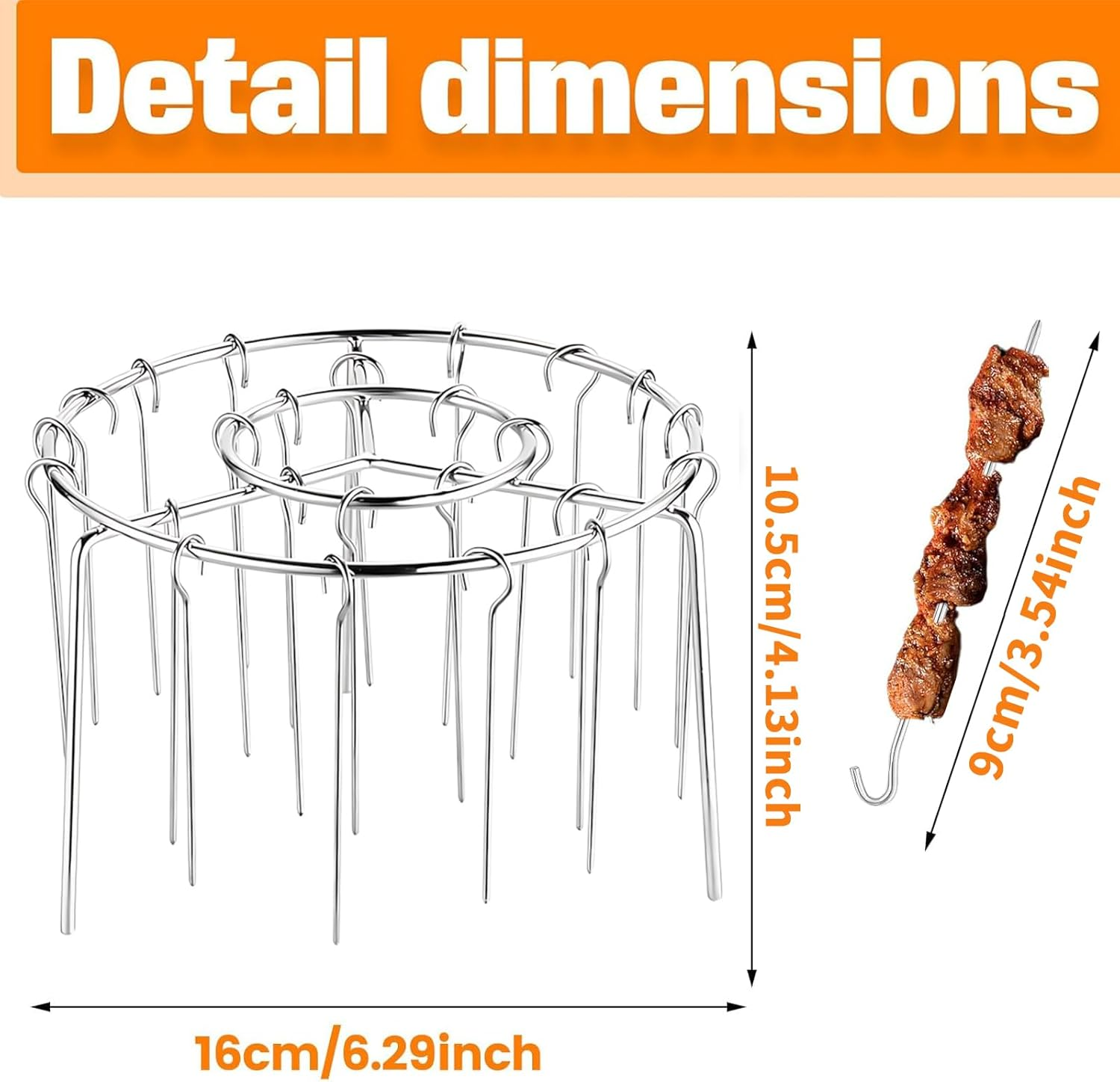 Zalizr Vertical Kebab Skewer Stand with 24 Skewers, Air Fryer Skewer Stand, Lightweight Removable Stainless Steel round Rack for Oven, Grill, BBQ Use, Air Fryer Accessories (16 X 16 X 10.5 CM) image number 4