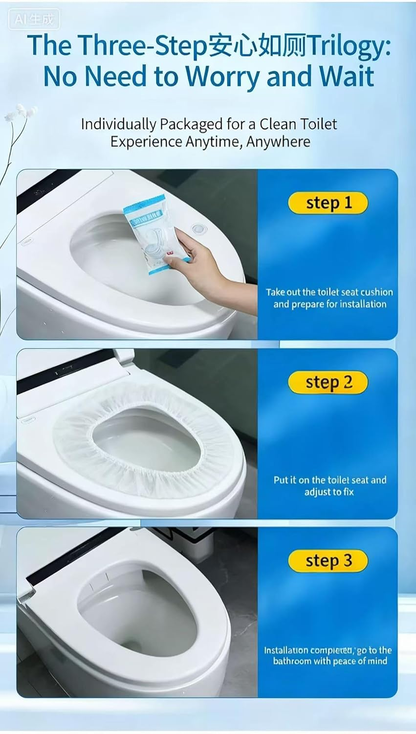 Portable & Hygienic: This Box of 50 Disposable Toilet Seat Covers Is Specially Designed for Travel. Lightweight and Easy to Carry, It Easily Handles Public Toilets in Hotels, Homestays, Etc., Isolating Bacteria and Protecting Toilet Hygiene. image number 3