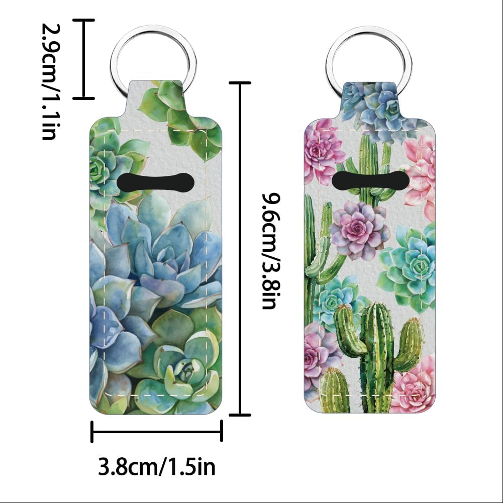 FREEBLOSS 2 Pack Lip Balm Holder Keychain Succulent Plants Pattern Chapstick Holders Lip Gloss Holder Keychain Lipstick Sleeve Keychain Chapstick Sleeve Holder for Women Friends Gift, Dark Blue