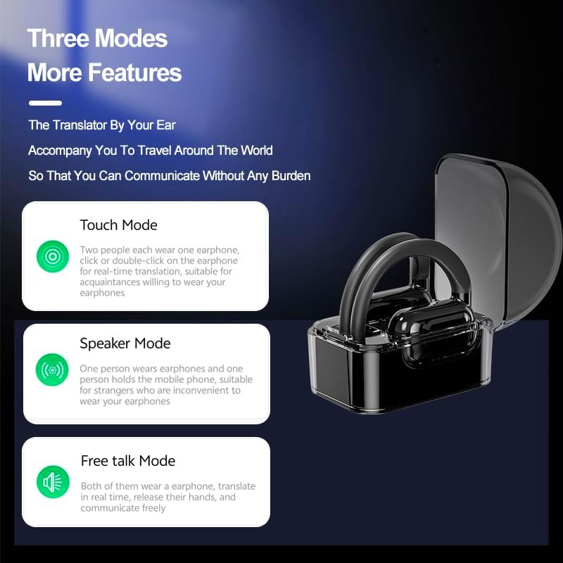 HISHELL Open Headphones with Voice Translator, Real Time Translator Device, Bluetooth Earbuds with Ear Hook for 144 Languages Online, Voice Translator with App, Fits Ios and Android (Black) image number 6
