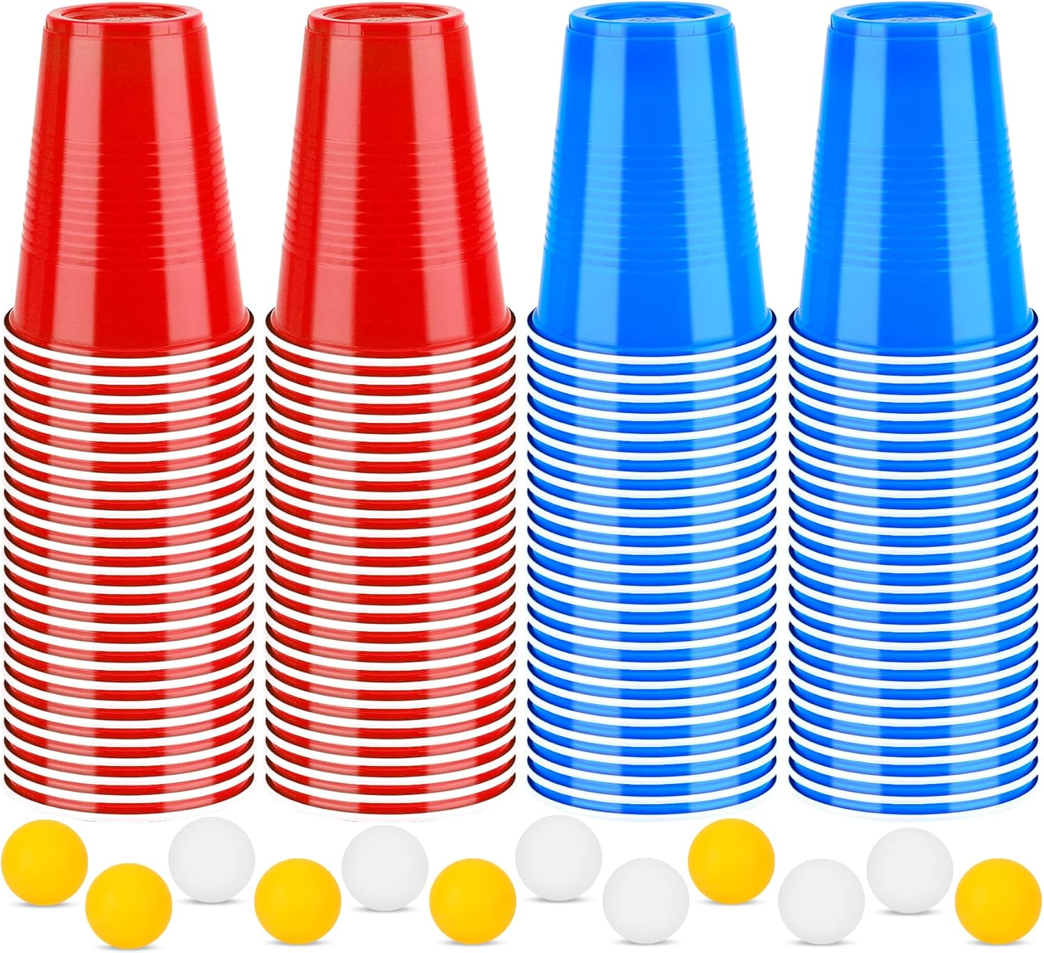 Frasheng Beerpong Party Cups, 100 Cups 12 Balls, Beer Pong Cups, Plastic Cups Red and Blue 16 Oz, Reusable Party Cups, Beer Pong Cups Set, for Christmas, Birthday, Wedding, Festivals image number 3
