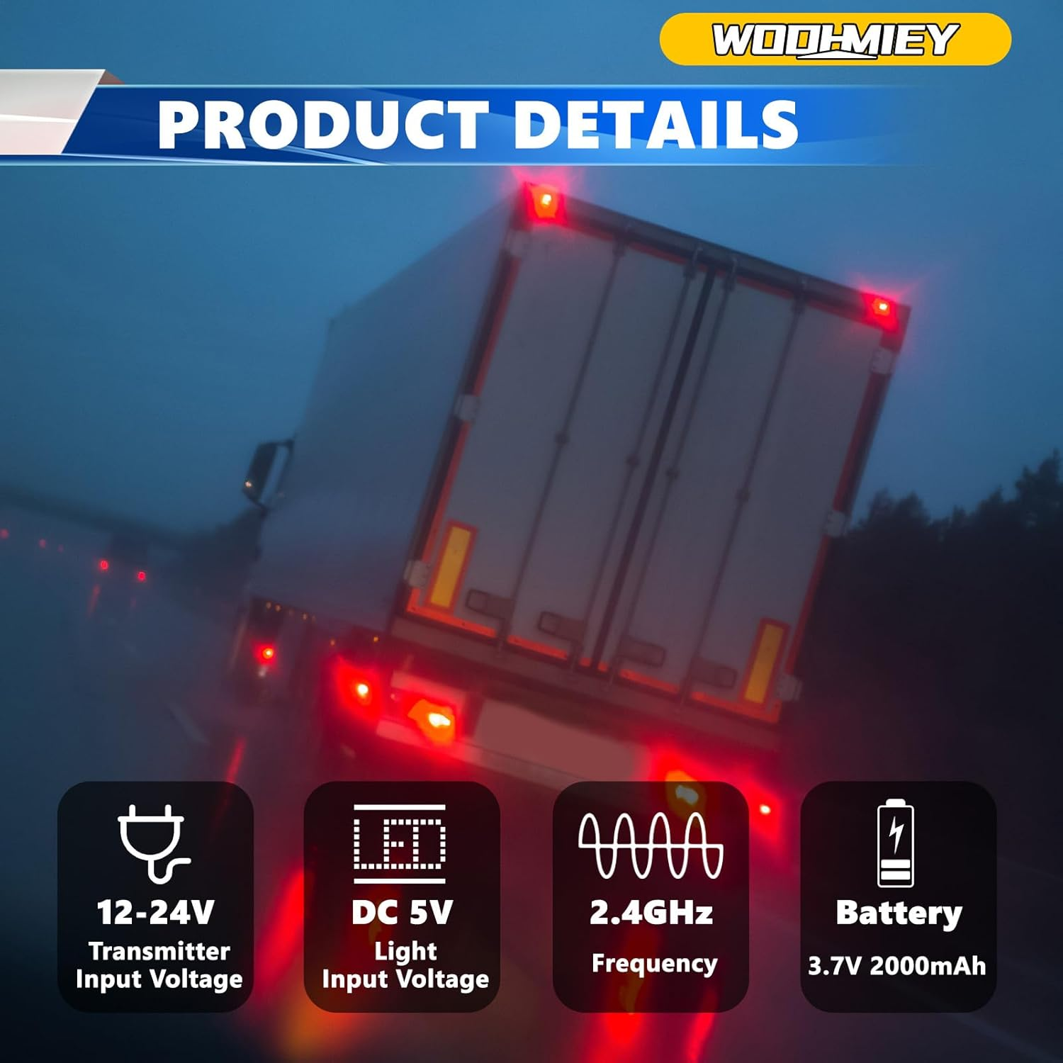 WODHMIEY Wireless Magnetic LED Trailer Lights, 2.4Ghz 100 Feet Stable Signal, Storage Box, Rechargeable Tow Lights for Trucks Vehicles Trailers Campers Boats image number 5