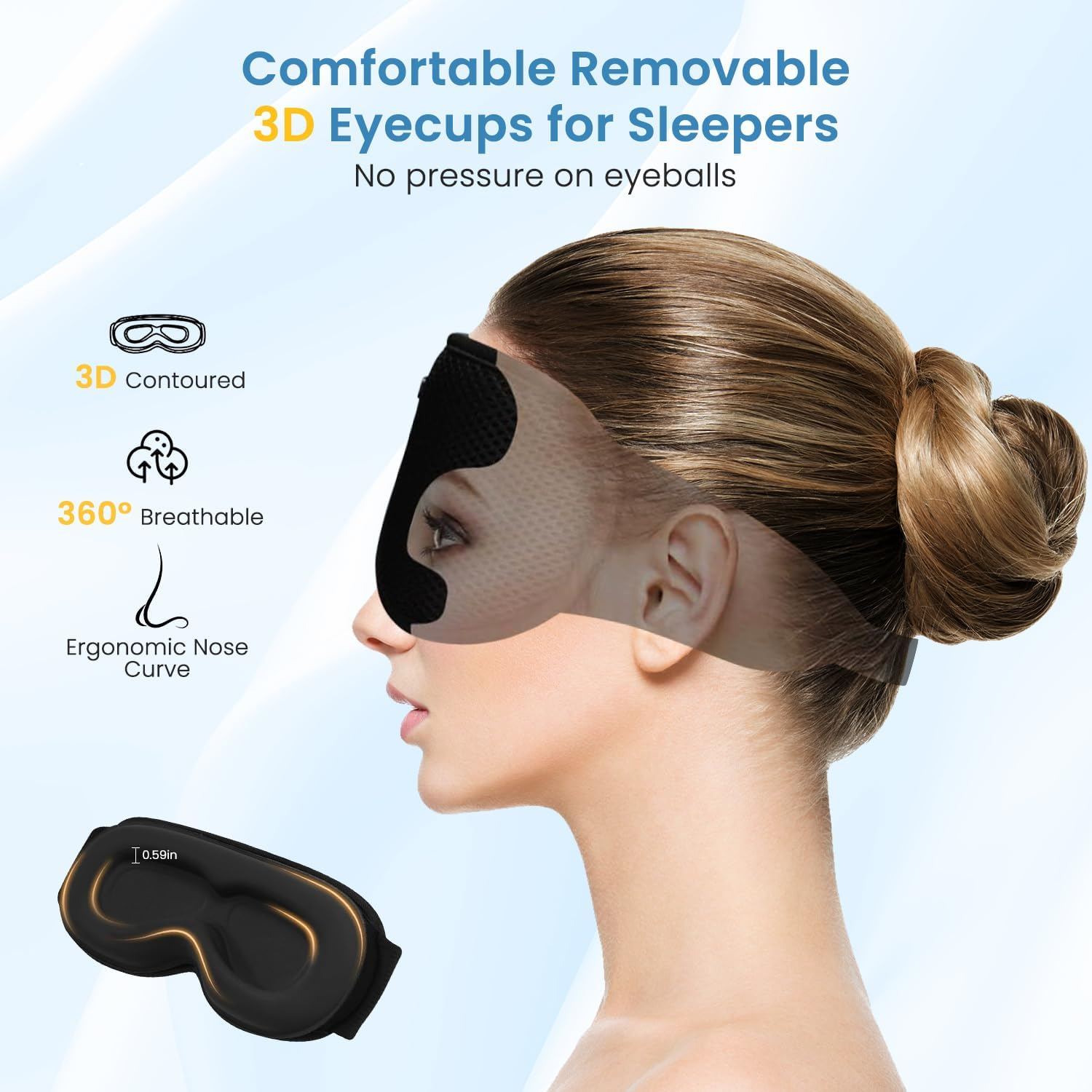 Xkimos 3D Contoured Sleep Headphones, Sleeping Eye Mask with 5.4 Bluetooth Headphones, Breathable Light Blocking Sleeping Mask Headphones,With Ultra-Thin Stereo Speakers,Cool Gadgets Mens Gifts