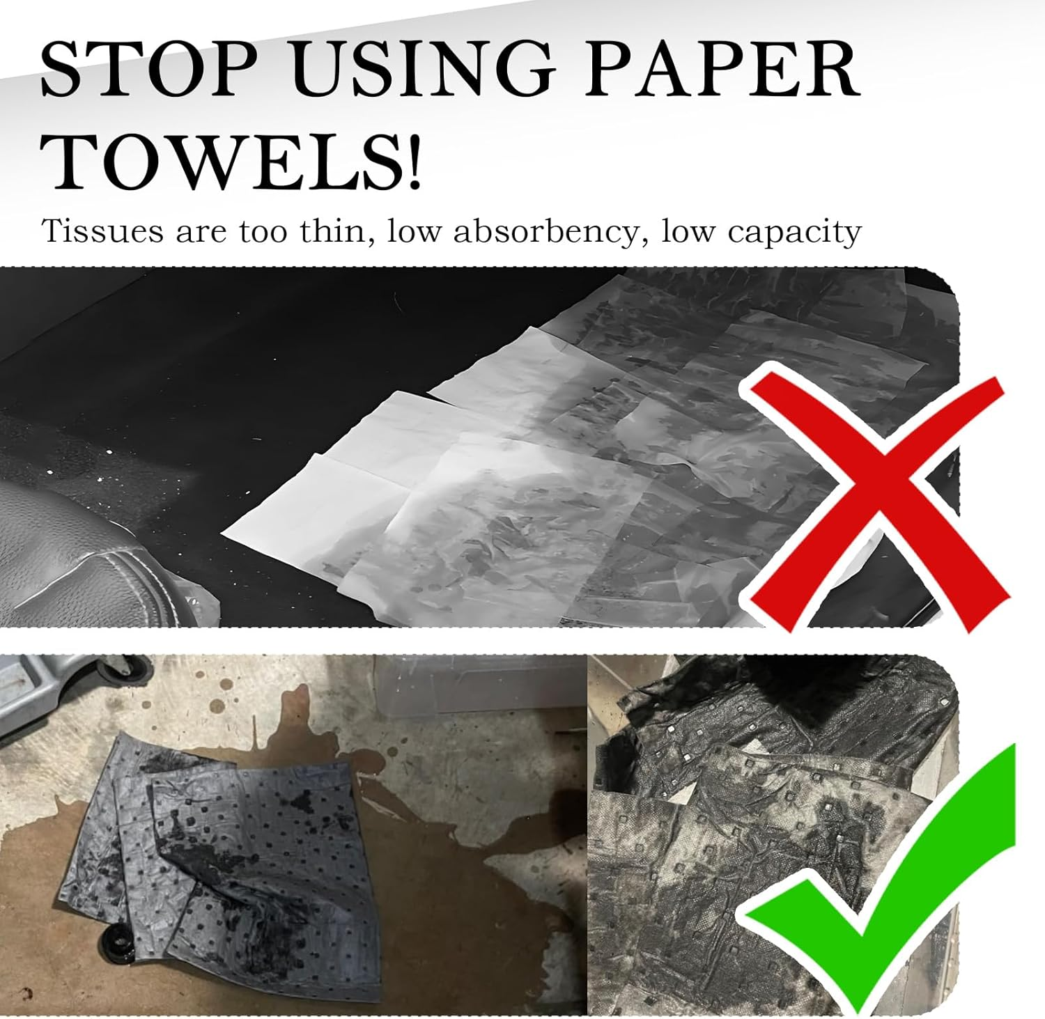 SSNNUU 10PCS Oil Absorbent Pads 13 * 10.1 Inch,Powerful Polypropylene Oil Spill Mat Quickly Absorbs Variety of Liquids,Must-Have Reusable Oil Mat Car Accessories for the Garage image number 2