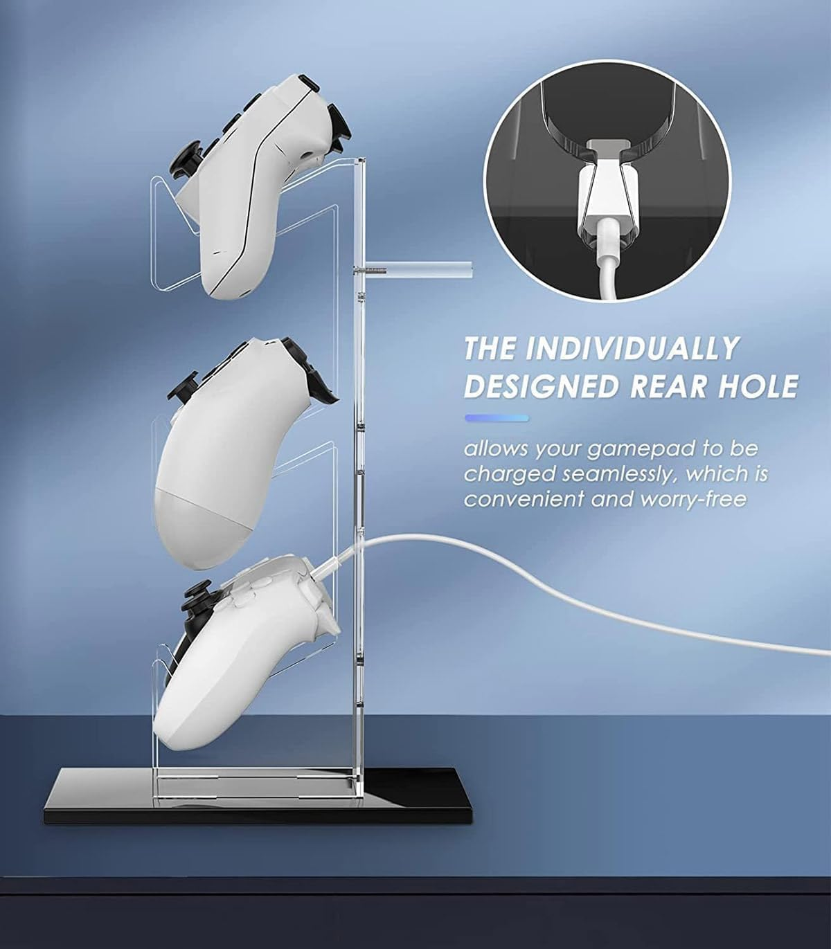 SAHENITEANA Controller Holder 4 Tiers, Gaming Headset & Controller Stand Compatible with PS5/PS5 Slim/Ps5 Pro PS4 Xbox Nintendo Switch Pro, Desk Organizer Accessories,White - White image number 3