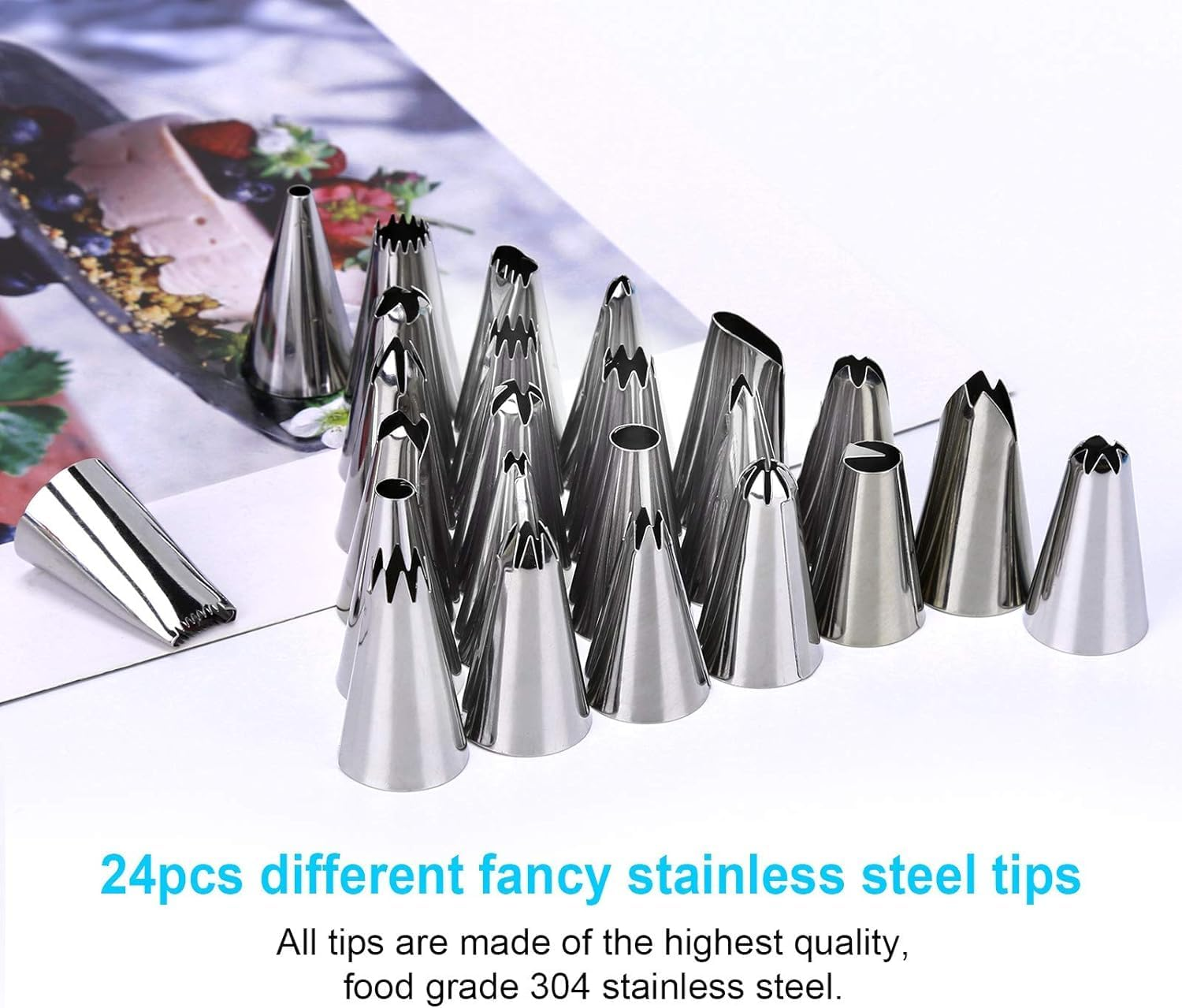 GZMAISULEE 40PCS Piping Bags and Nozzles Set, 12 Inch Pastry Bags, Cakes Decorating Kit, Silver, Stainless Steel, Silicone, Plastic, Petal, Star, Leaf, Round, Flower, Basketweave, Cake Decorating Kit image number 6