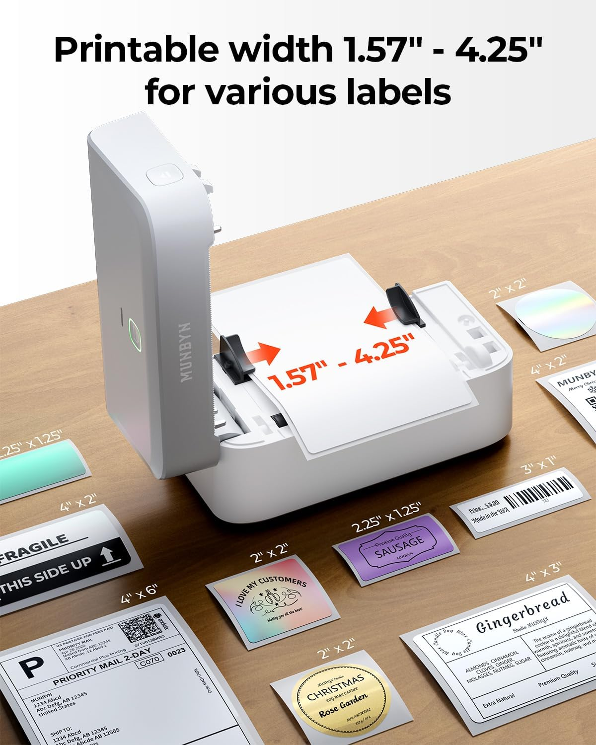 MUNBYN Bluetooth Shipping Label Printer, 4X6 Thermal Label Printer for Small Business, Compatible with Iphone, Android, Windows, Macos, Etsy, Shopify, Royal Mail, DHL, DPD, Evri, 403B, White image number 5