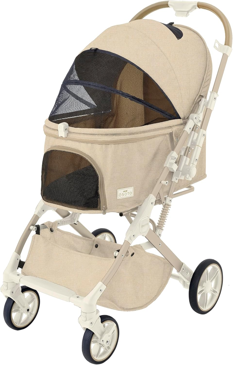 Gex Osoto Grace QC Ecru Compact Folding with One Touch Freestanding Frame Buggy for Dogs and Cats, Comfortable Ride & Pushing Feel, Load Capacity Less than 48.5 Lbs (22 Kg)