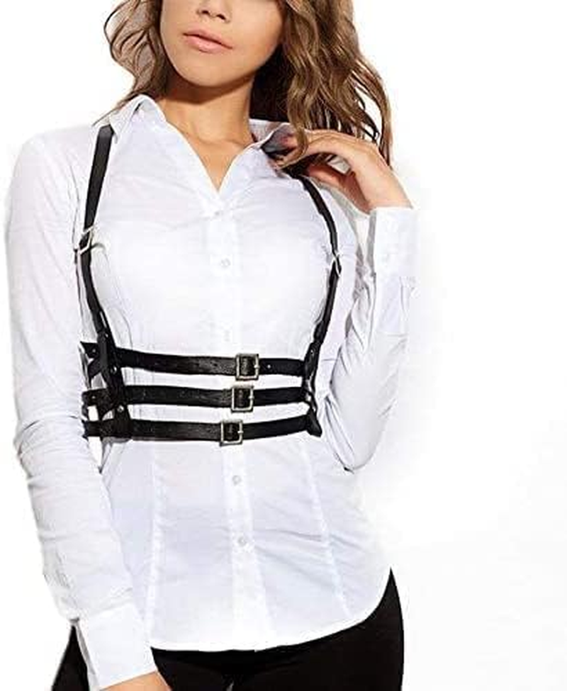 Women Rave Body Chest Harness Waist Belt Caged Bra Festival Dance Club Party Black image number 5