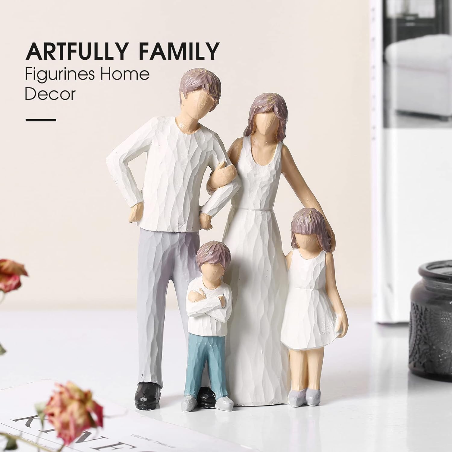 OTANG Family of 4 Figurines - Hand Painted Parents and Kids Sculpture Statues, Best Gifts for Wife, Husbands, Her, Him image number 1