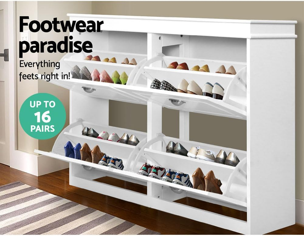 Artiss Shoe Cabinet Shoes Storage Rack Organiser White Shelf Cupboard 24 Pairs Organizer Footwear Display Stand Closet Holder Unit Solution Furniture System Space Capacity Design Convenience