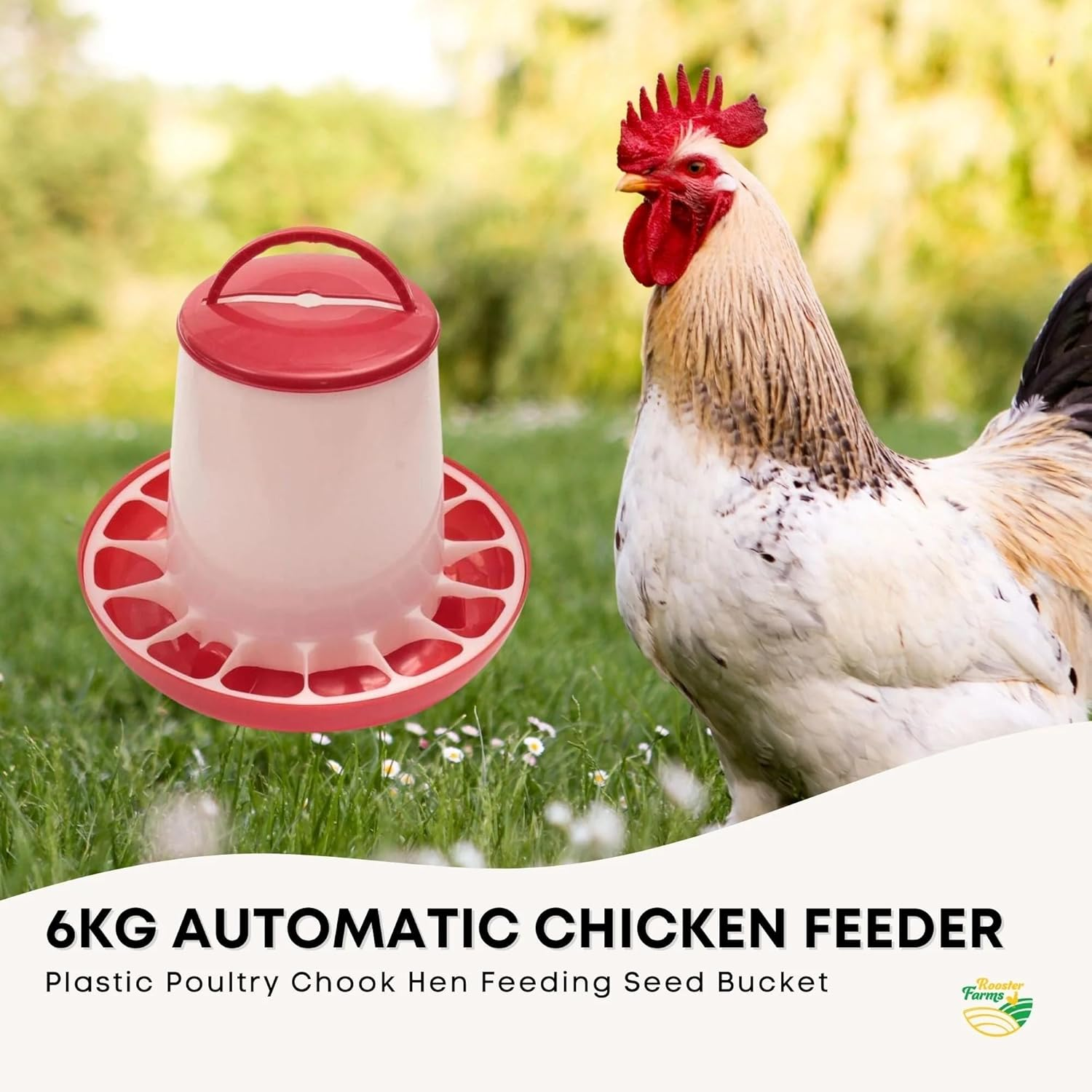 6Kg Automatic Chicken Feeder - Plastic Poultry Chook Hen Feeding Seed Bucket image number 3