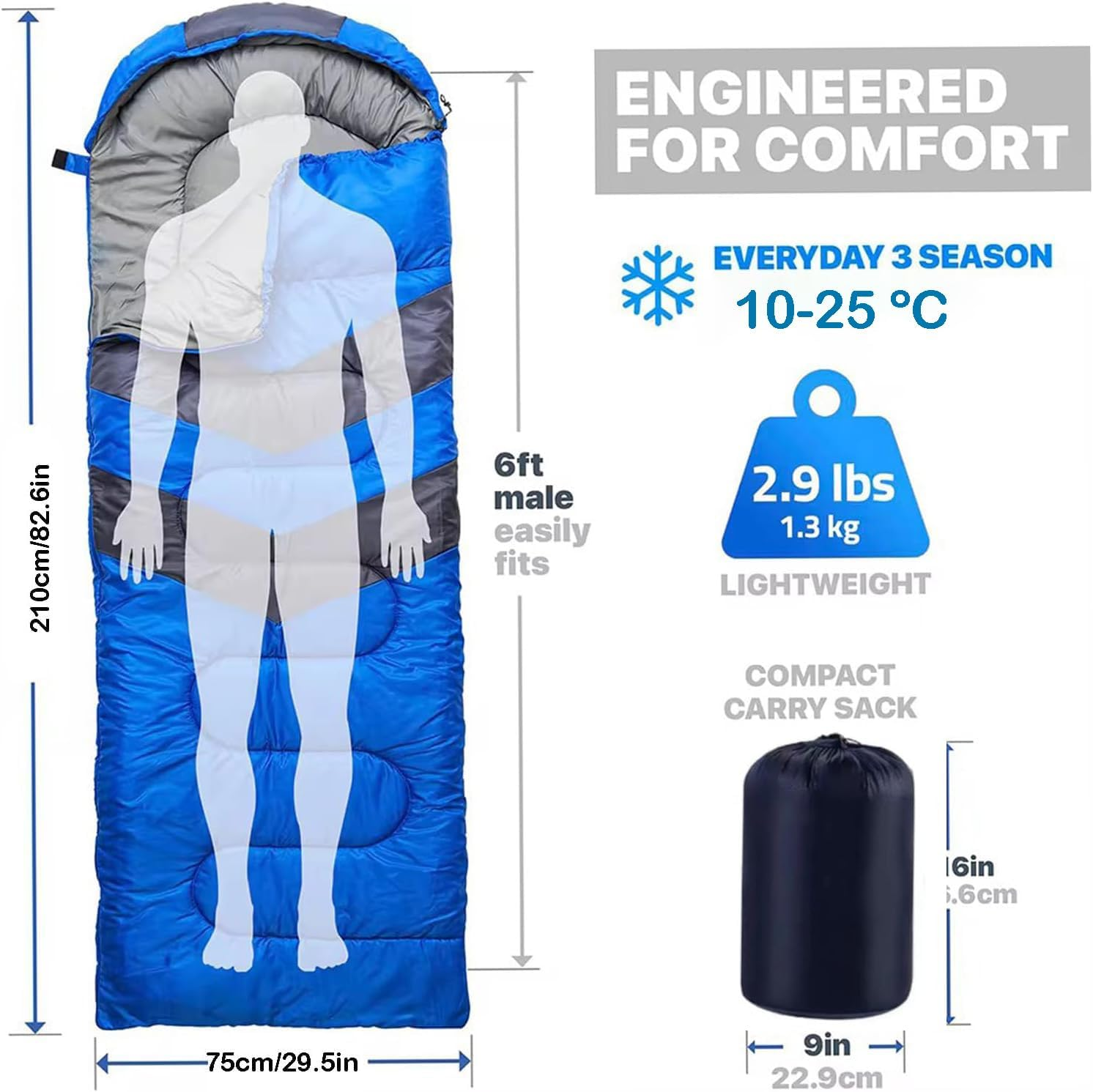 MINYII Sleeping Bags for Adults Backpacking Lightweight Water Resistance Cold Weather Sleeping Bag for Girls Boys Mens for Warm Camping Hiking Outdoor Travel Hunting with Compression Bags (Blue) image number 3