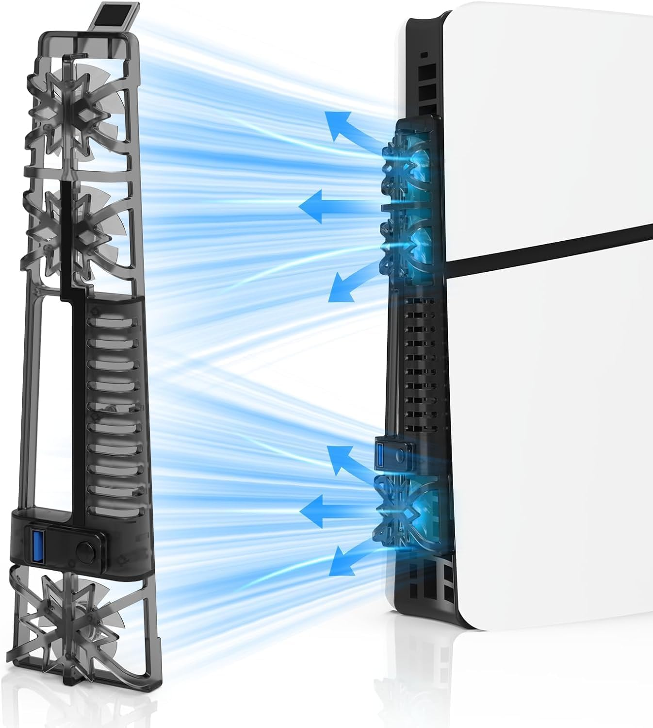 Cooling Fan for PS5 Slim Console, Cooling Fan Cooler with RGB LED Light, 2 Fan Speeds,3 Small Fans,Usb 3.0 Port Compatible with Playstation 5 Slim (For PS5 Slim) image number 4