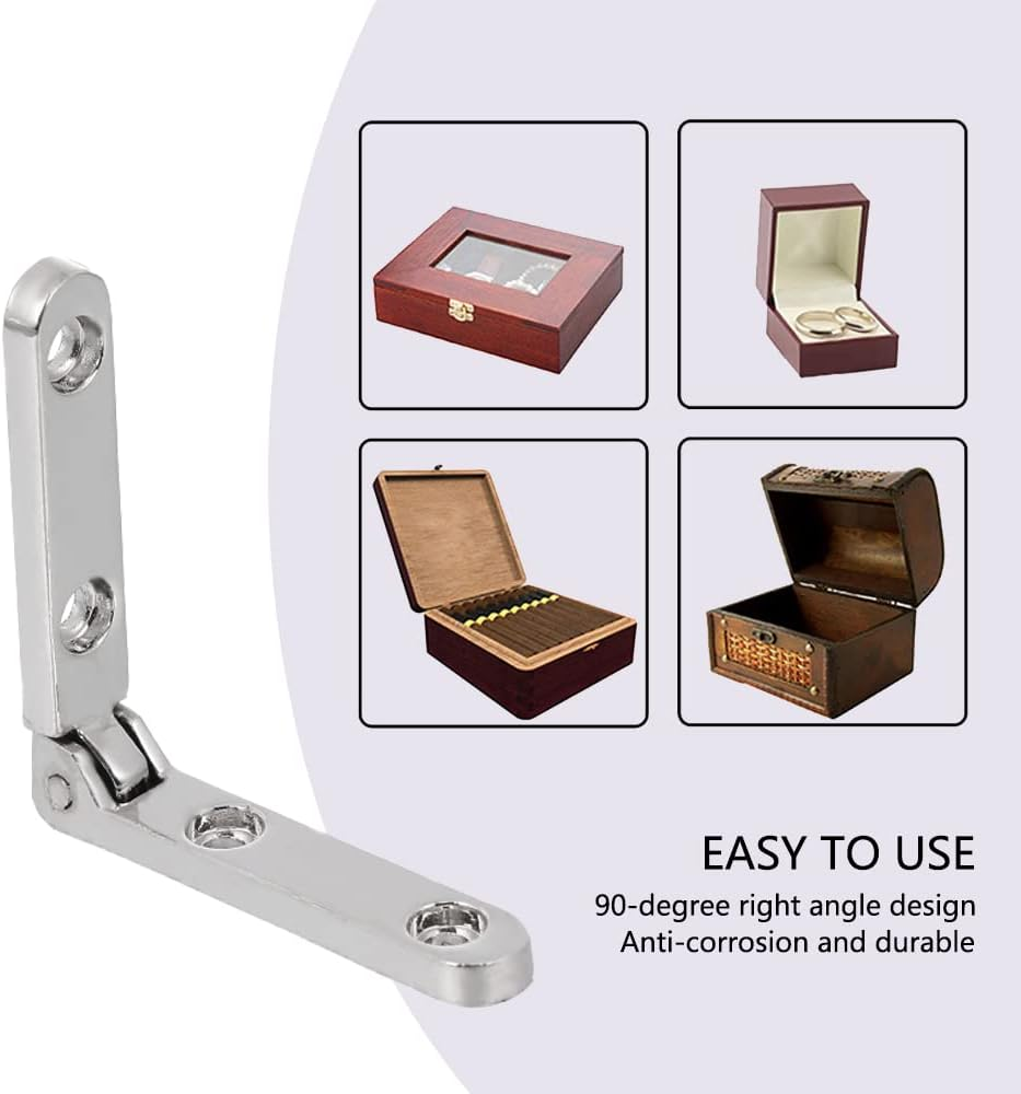 Rddconkit 10 Pcs 90 Degree Hinges Wooden Box Gift Wine Jewellery Box Chest Case Hinge Cabinet Hardware with Screws (Silver) image number 3