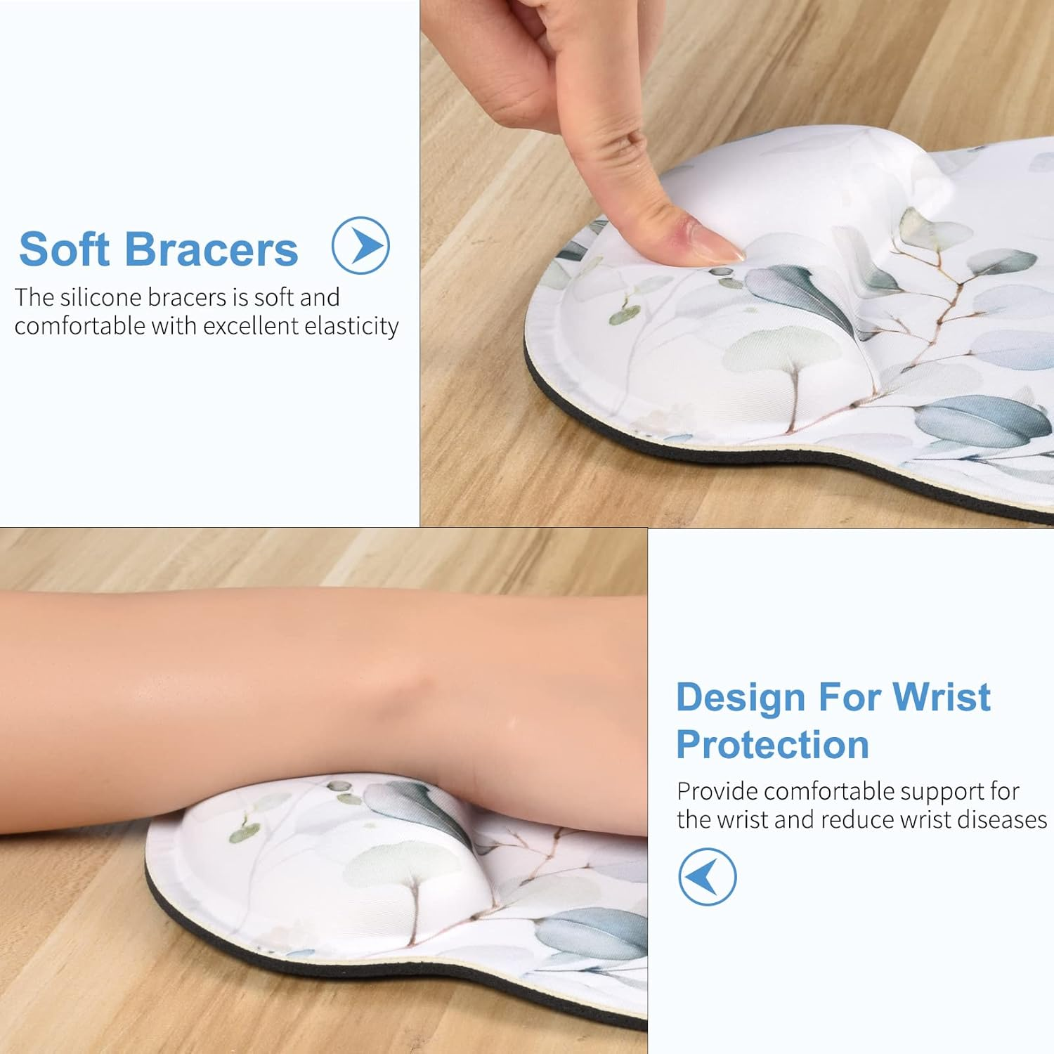 Cute Mouse Pad Wrist Support Keyboard Wrist Rest Set, Ergonomic Mouse Pad with Non-Slip Base for Office Gaming Working Computers,Easy Typing & Pain Relief Mouse Mat,Green Leaves - Pink Strawberry image number 6