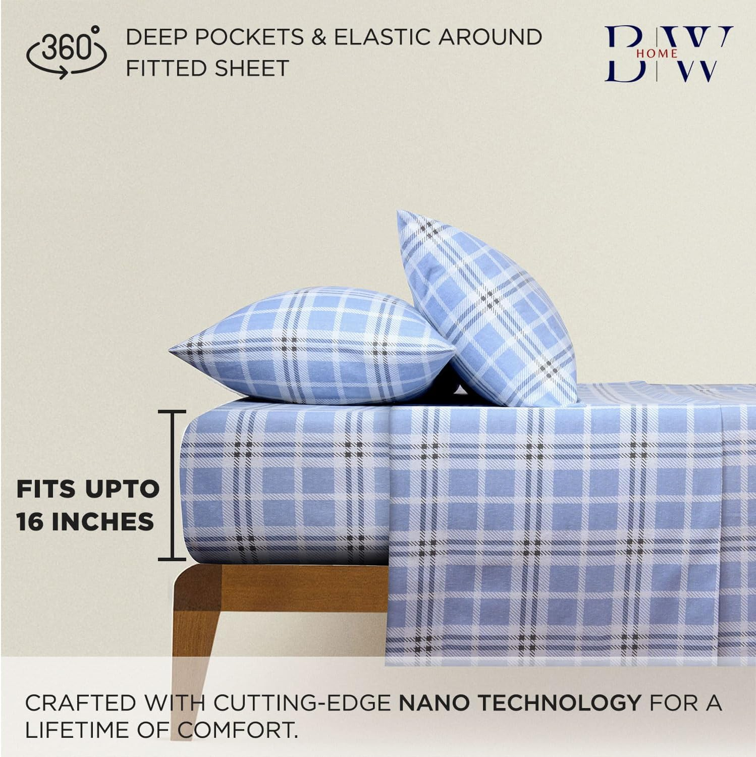 Briarwood Home&reg; Printed Flannel Sheet Set, 100% Organic Cotton, Six-Fold Brushed, Super Soft, Warm, Deep Pocket Bedding with Nanotech Infuse for Enhanced Lasting Strength (Blue Plaid, Queen) image number 3