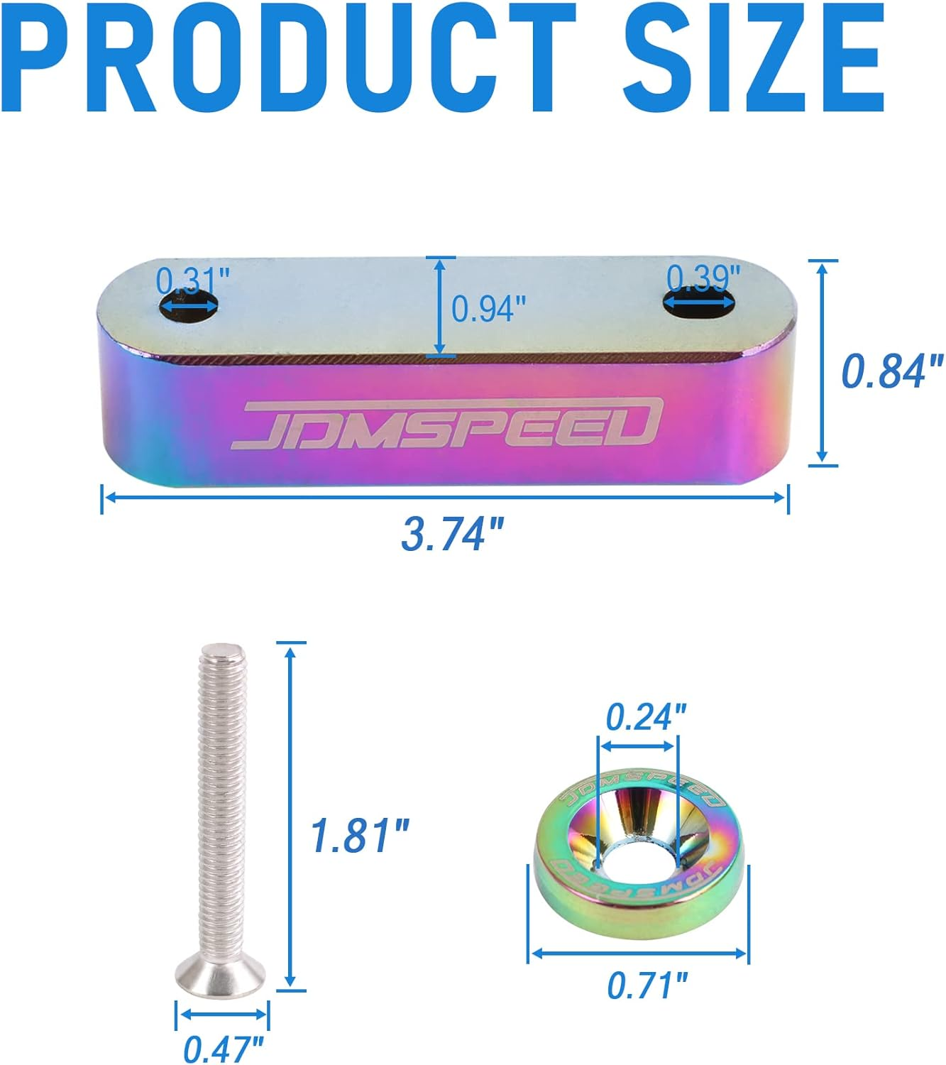 JDMSPEED Neo Chrome CNC Billet 3/4" Replacement for Hood Vent Spacer Riser Kit + Bolts + Washers - Neo Chrome image number 5