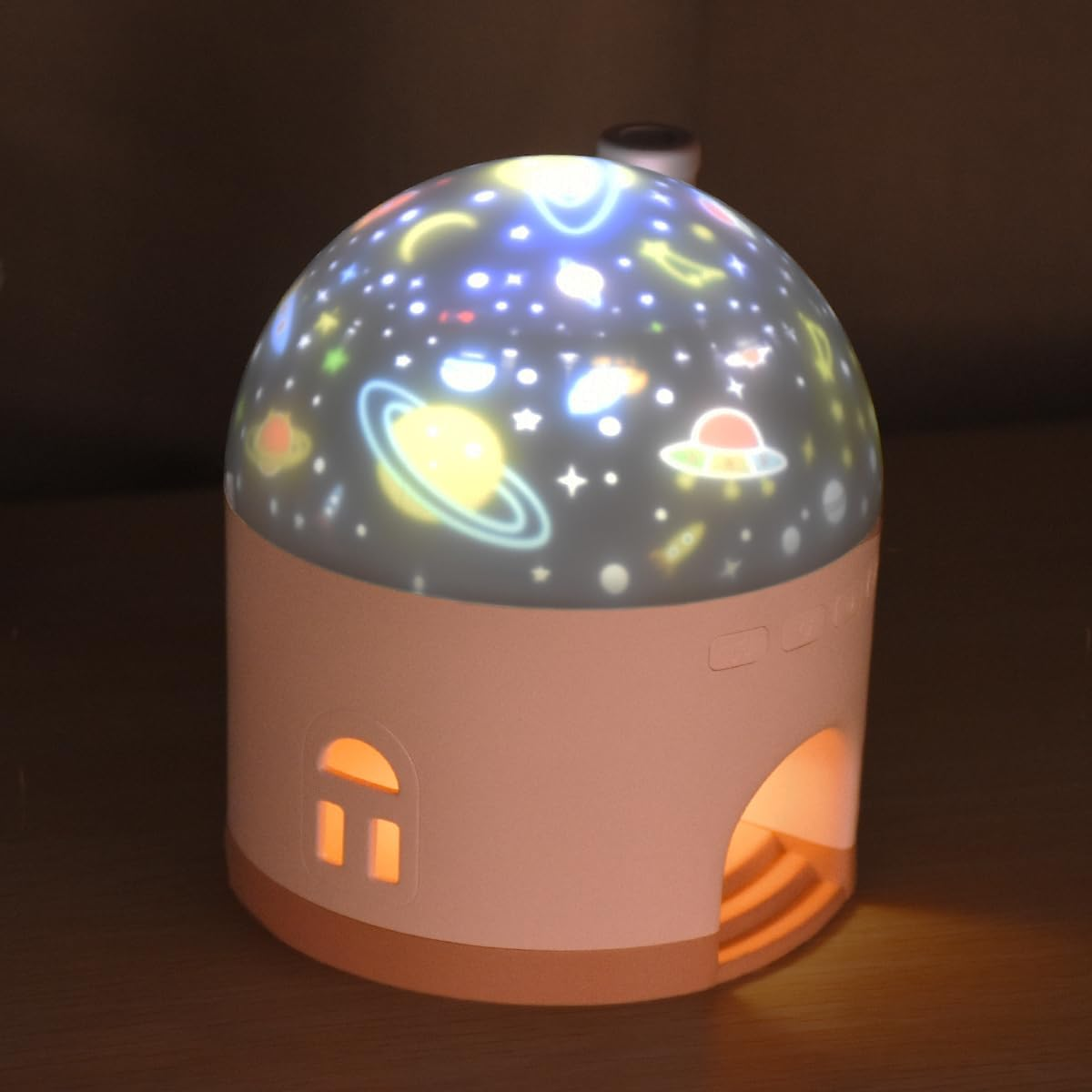 Music Box Rotating Projection Lamp, 2 Projector Modes, 3 Scenarios, Night Light for Kids, LED Portable Night Lamp, Brightness Adjustable, Rechargeable, Fabulous Ideal Gift (Light Pink)