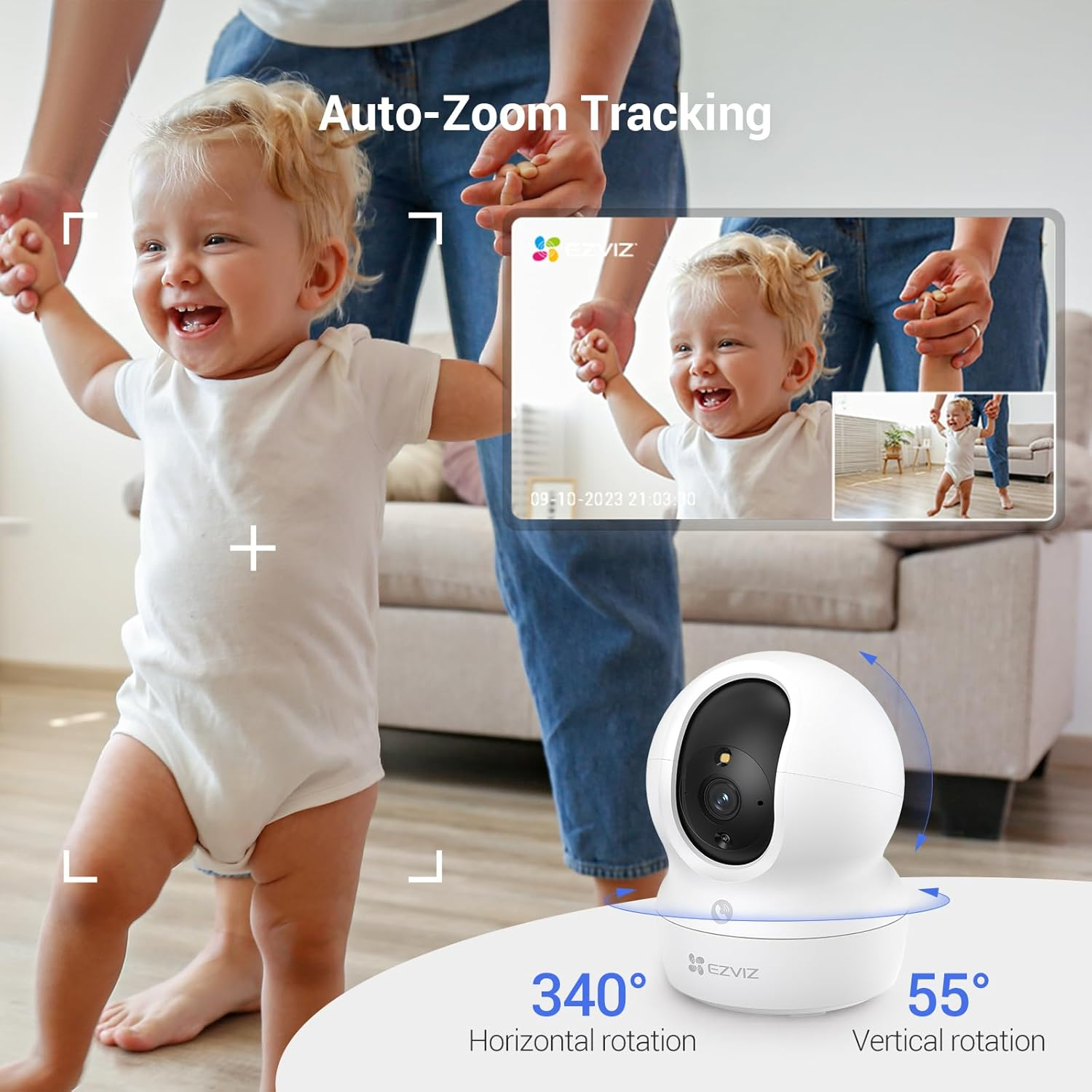 EZVIZ 2K+ Security Camera Indoor, Baby Monitor with Cry Detection, 360&deg; PTZ, Pet Camera, Color Night Vision, Auto Tracking, 2-Way Talk, 2.4G/5Ghz Wifi Camera, Compatible with Alexa (CP1 Pro 4MP) image number 6