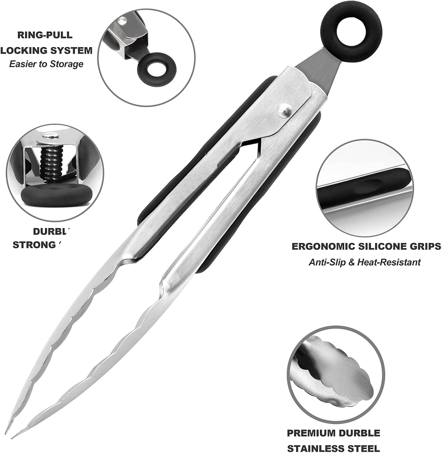 3 Pack Kitchen Tongs, 9/12/14 in Cooking Tongs, High-Quality Silicone Is Bpa-Free, Heat-Resistant, and Non-Stick, Stainless Steel Tongs, for Food, Salads, and Barbecue/Grilling, Buffet image number 6