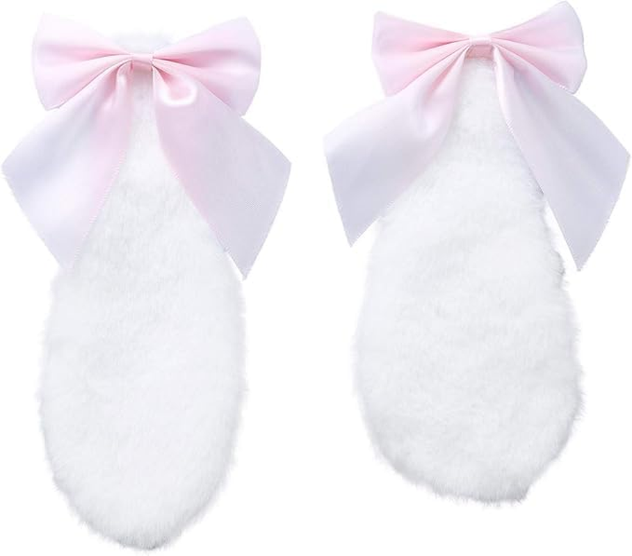 1 Pair Girls Bunny Plush Lop Ears Hair Clip Rabbit Furry Ears Ribbon Bow-Knot Hair Hairpin Cosplay Headwear Easy to Wear Ornaments,And Accessories Clips and Barrettes Accessories (Black)
