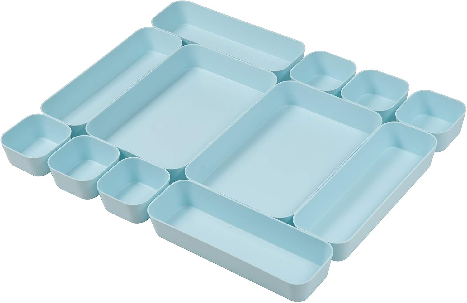 Backerysupply Set of 12 Pink Color Plastic Desk Drawer Organizers for Makeup Bathroom Office Kitchen Vanity Drawer Storage Box Container