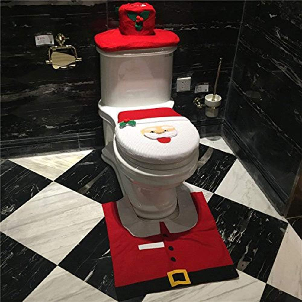 Toilet Seat Cover and Rug Set with 3D Nose Santa Claus Tank Lid Cover, Floor Rug Mat and Tissue Box Cover for Christmas Bathroom Decoration - Set of 3 image number 6