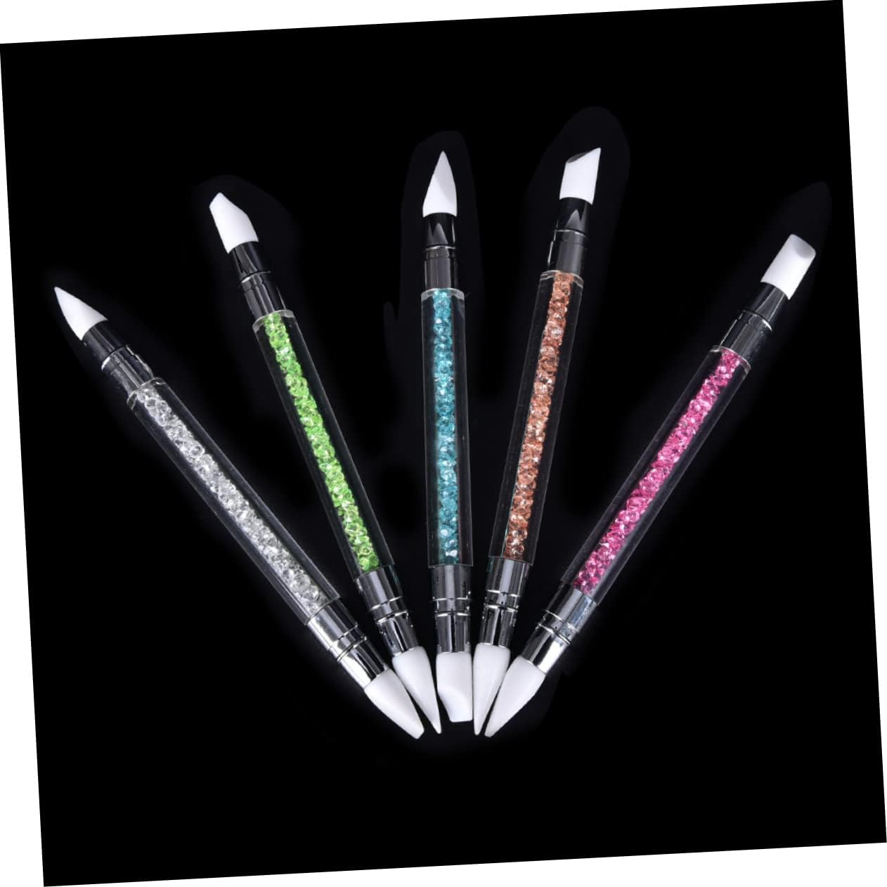 BATHVEVE Nail Tools Set for Nail Grinder and Manicure Carving Pen Acrylic Handle and Decorated Crystal Rhinestone - Pink image number 2