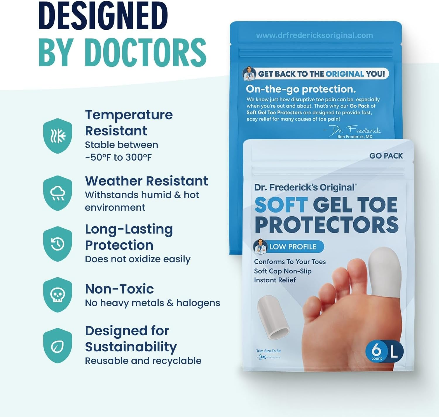 Dr. Frederick'S Original 4 Piece Gel Toe Caps - Prevents Callus & Blistering - for Men and Women image number 1